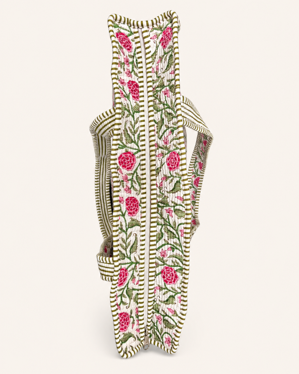 Olive Green Vintage Floral Quilted Canvas Tote Bag | Handcrafted Cotton Shoulder Bag with Inner Pocket | Gulabi Craft