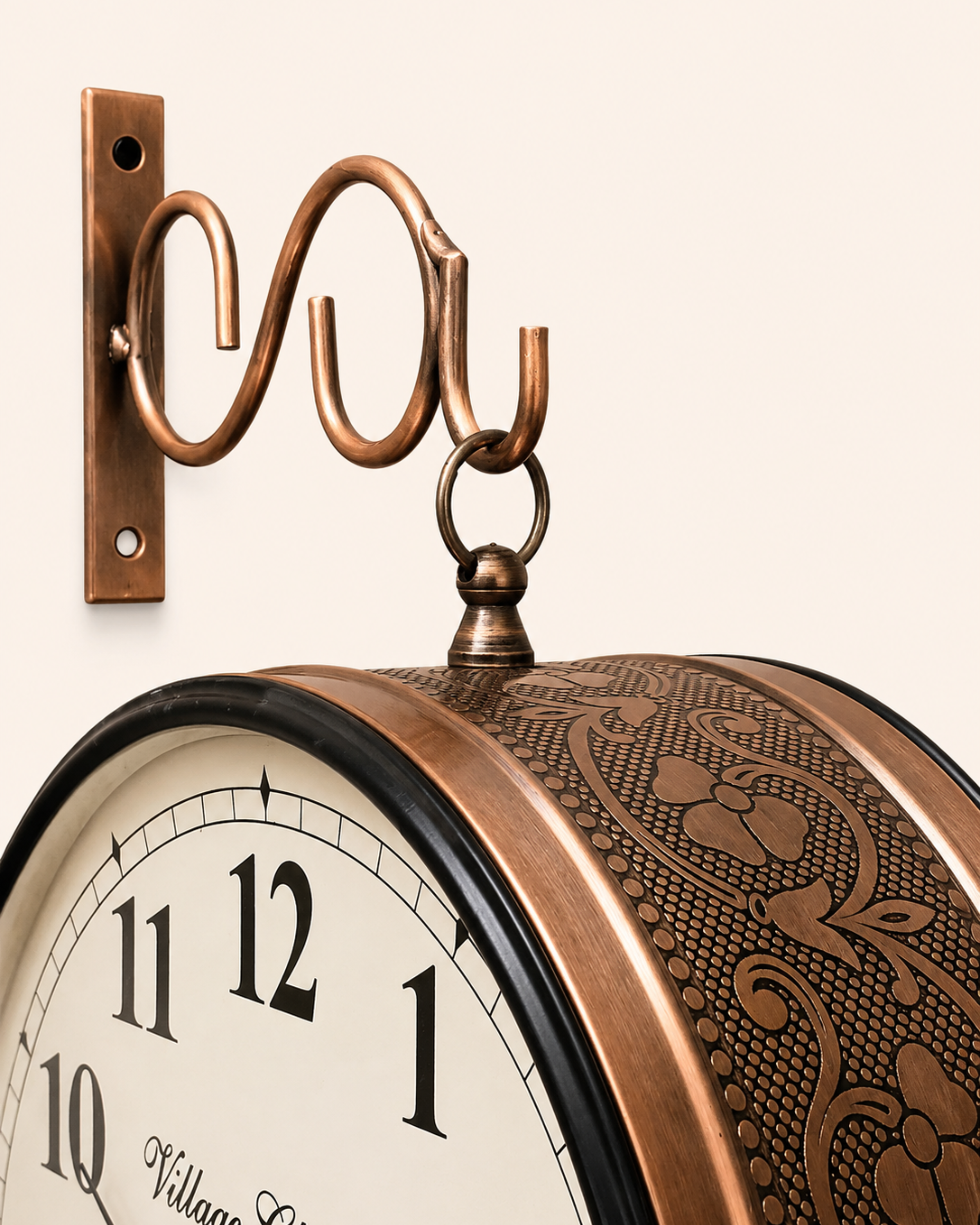 12 Inch Double Face Retro Wall Clock | Antique Embossed Metal Silent Station Clock for Living Room | Gulabi Craft