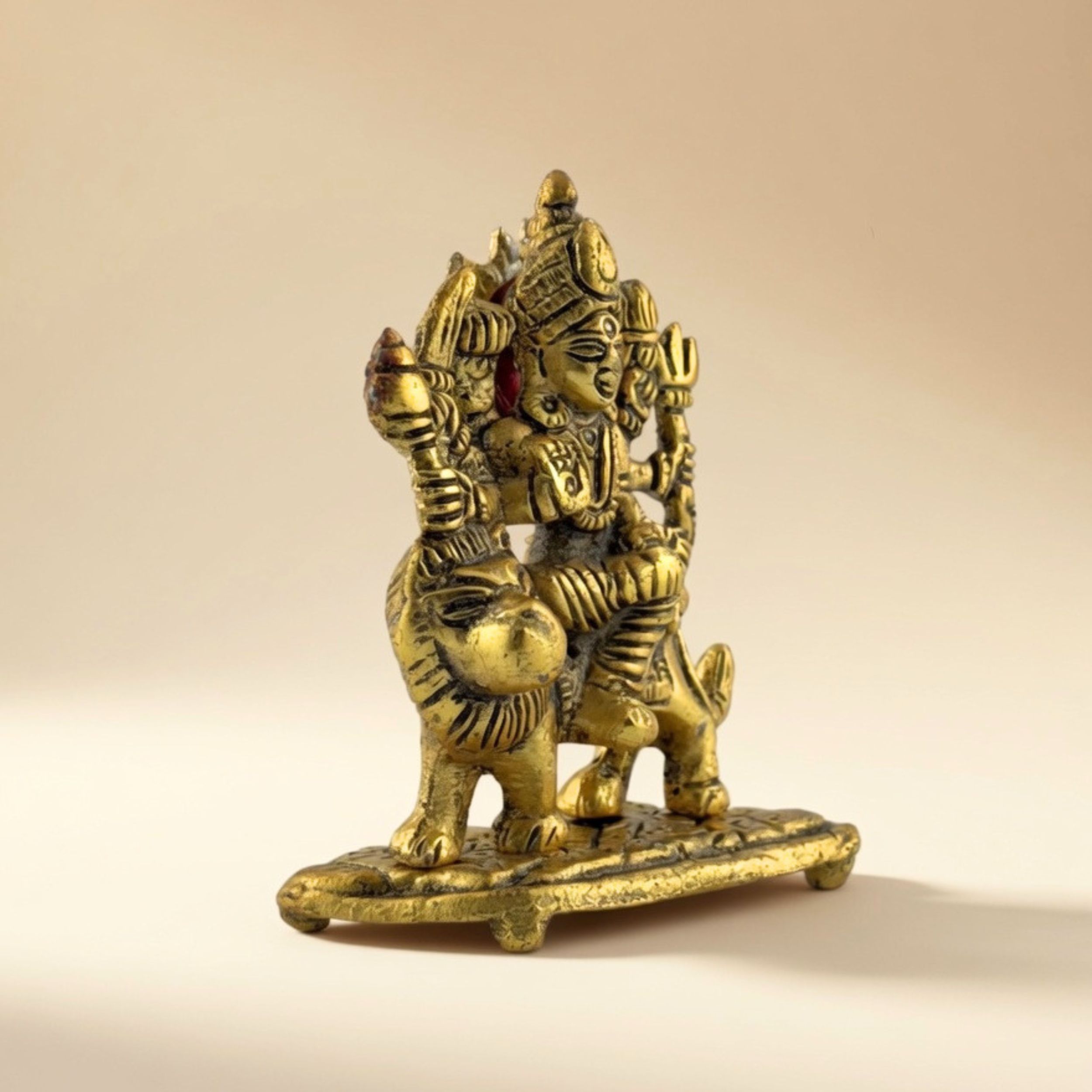 Handcrafted Sherawali Maa Idol – Antique Gold Metal Durga Statue for Pooja Room & Home Decor | Gulabi Craft