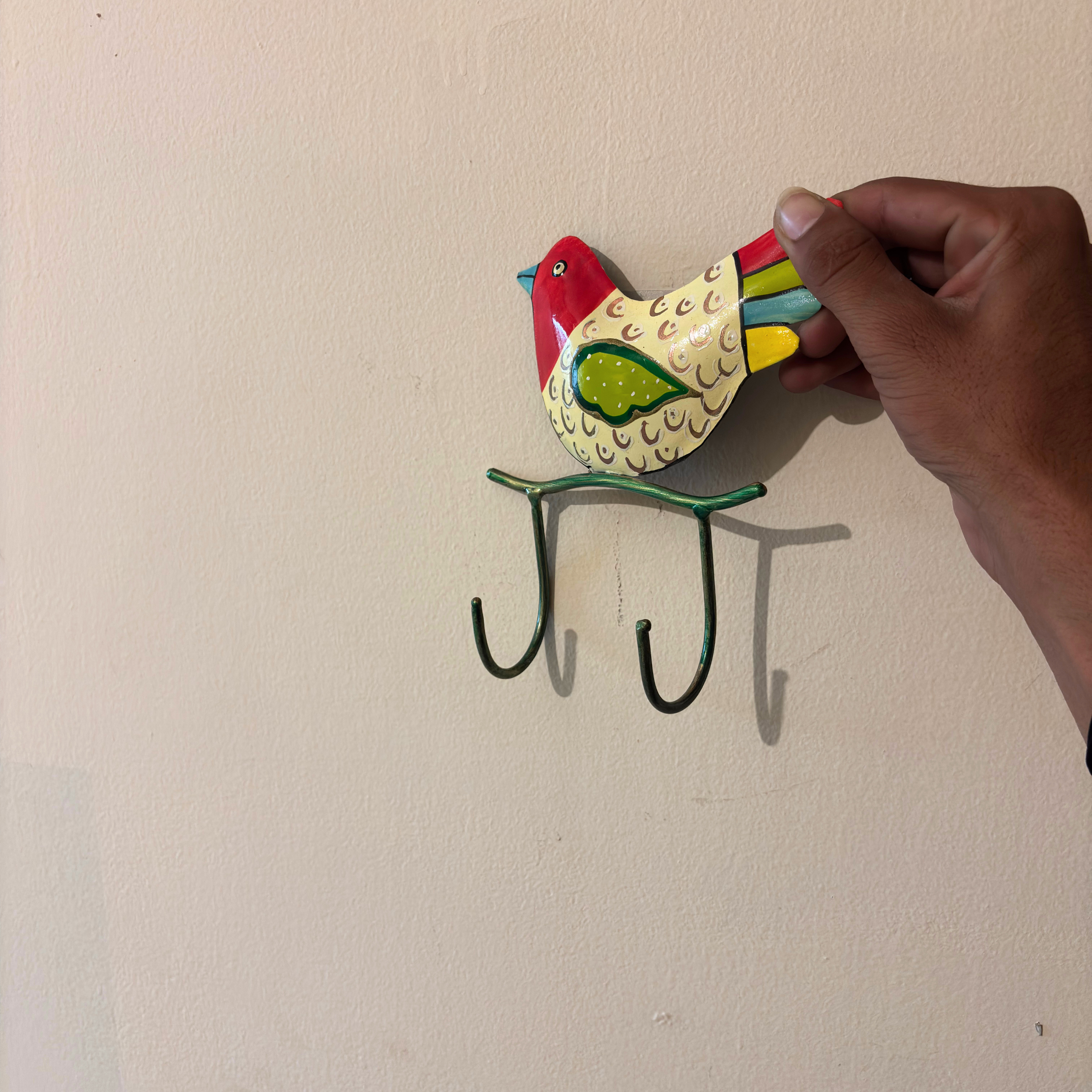 Handcrafted Multicolour Bird Key Holder – Metal Wall Hook for Entryway Decor & Gifting | Gulabi Craft