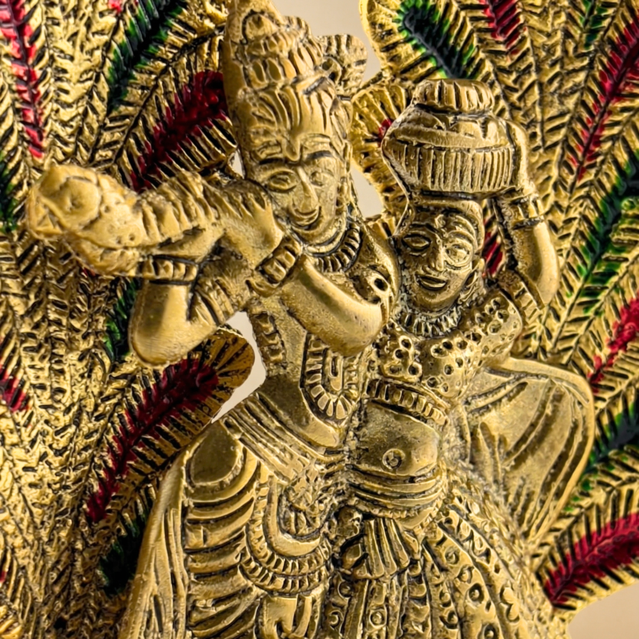 Gulabi Craft Handcrafted Mor Pankh Radha Krishna Idol with Diya – Antique Gold Metal Decor  Premium Gift Item