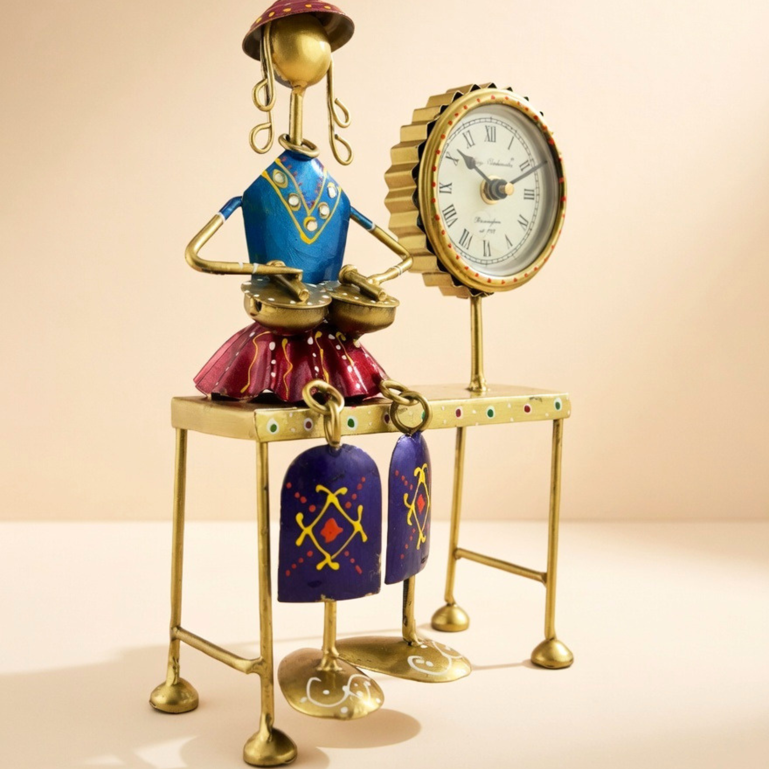 Handmade Musician Lady Table Clock – Vintage Metal Desk Decor Showpiece