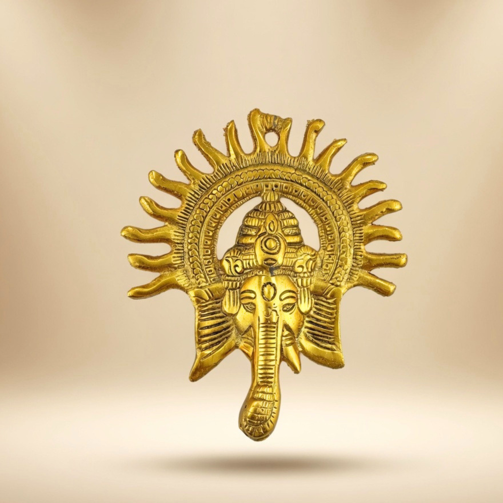 Ganesha Wall Decor with Sun Design | Handcrafted Spiritual Wall Hanging