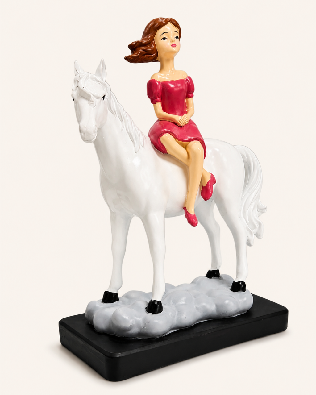 Fairytale Horse Rider Home Decor Piece | Handcrafted Resin Girl on White Horse Figurine for Table Decor | Gulabi Craft