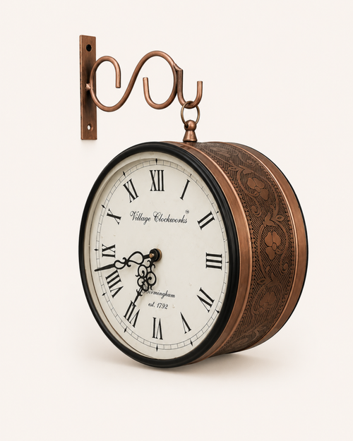 10 Inch Double Face Retro Wall Clock | Antique Dual Roman Numeral Metal Silent Station Clock for Living Room | Gulabi Craft