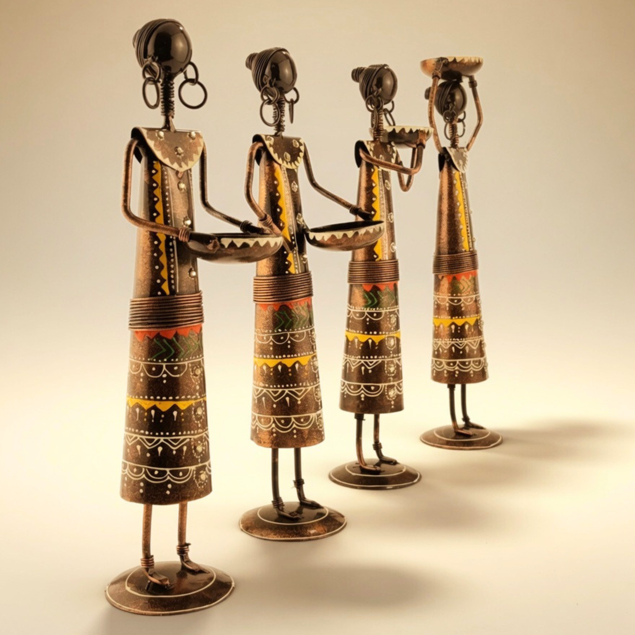 Handmade Tribal Luber Lady Metal Figurine Set – Ethnic Home Decor
