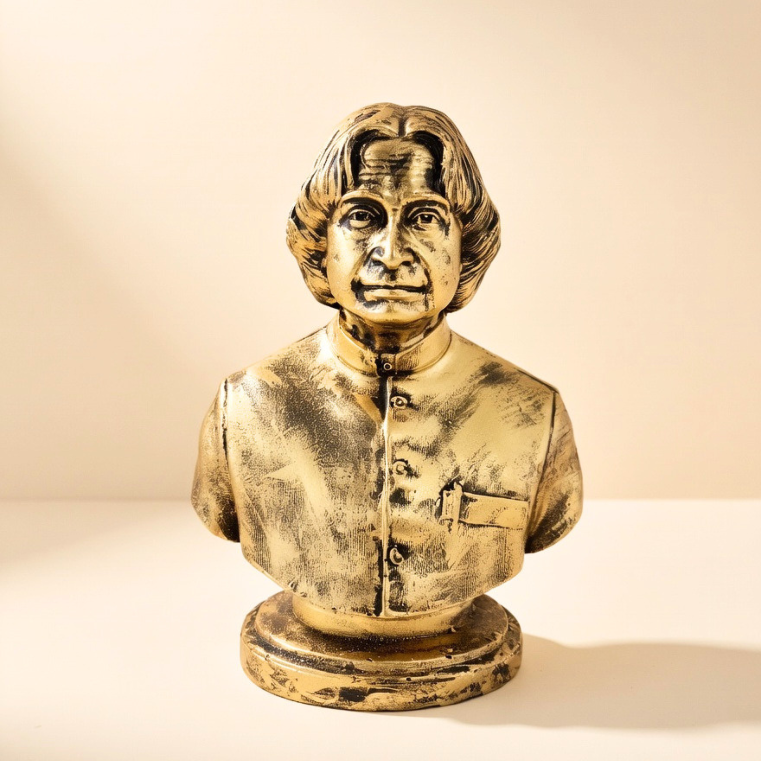 Handcrafted APJ Abdul Kalam Bust Statue - Antique Gold Finish Home & Office Table Decor by Gulabi Craft