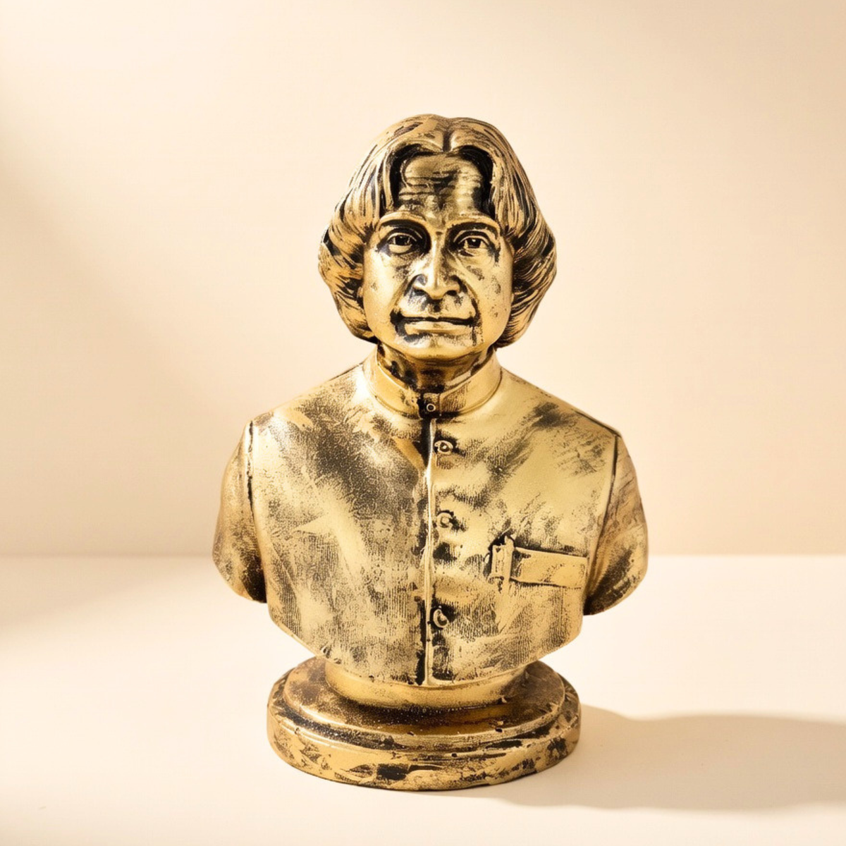 Handcrafted APJ Abdul Kalam Bust Statue - Antique Gold Finish Home & Office Table Decor by Gulabi Craft