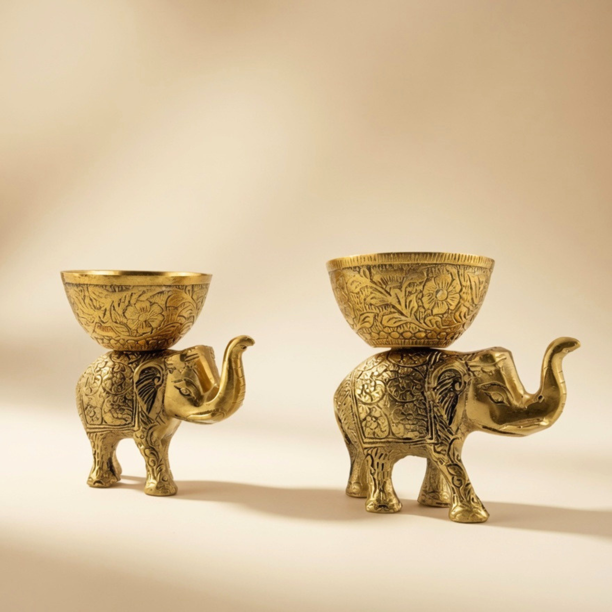 Gulabi Craft Handcrafted Golden Elephant Serving Bowl – Premium Metal Dry Fruit Holder & Royal Table Decor