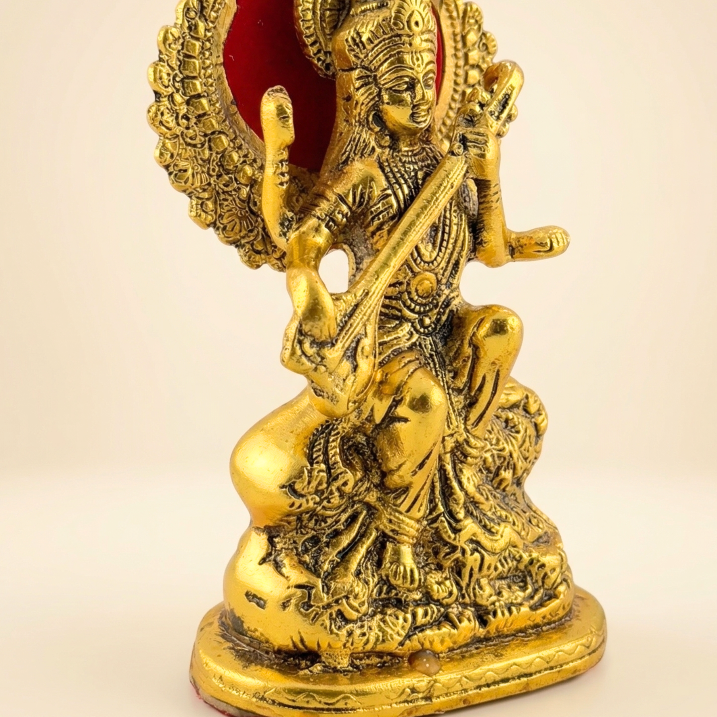 Gulabi Craft Handcrafted Saraswati Maa Idol – Antique Gold Metal Statue for Pooja Room, Study Decor & Gifting