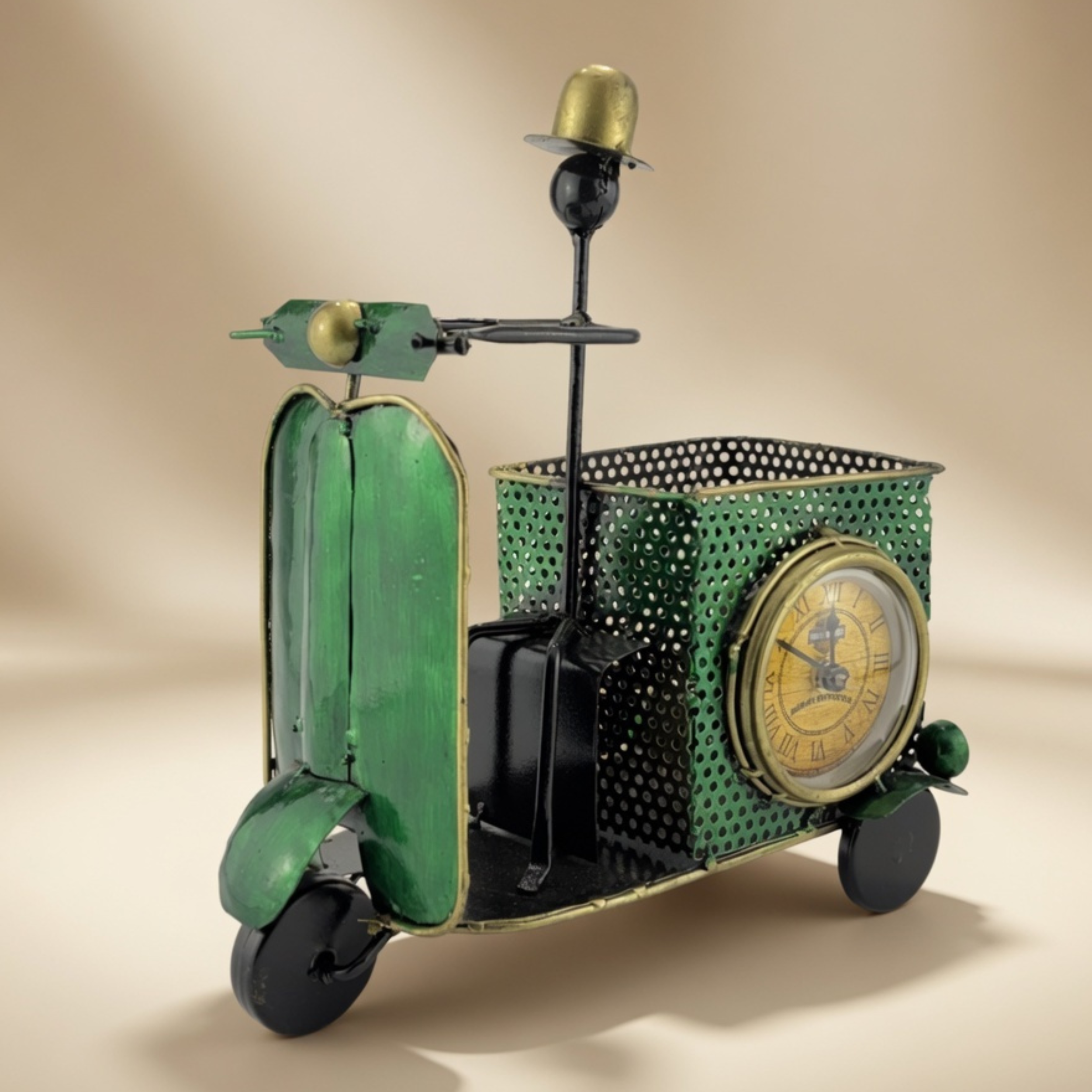 Handmade Metal Scooter Table Clock – Vintage Home Decor