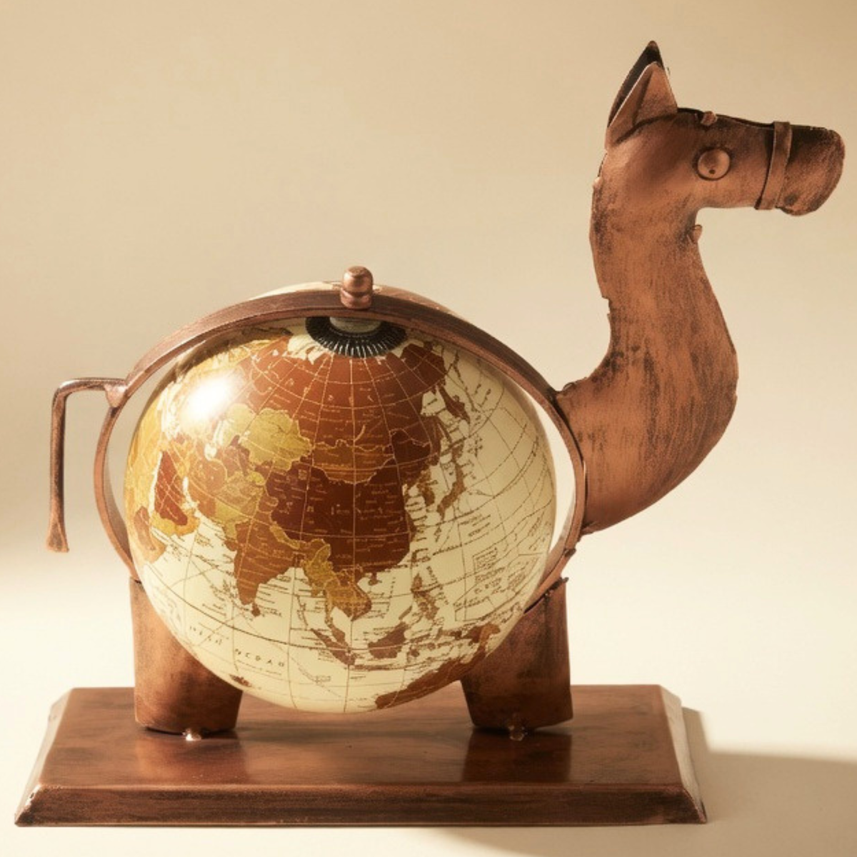 Handmade Camel Globe Showpiece – Vintage World Map Decor for Home & Office | Gulabi Craft