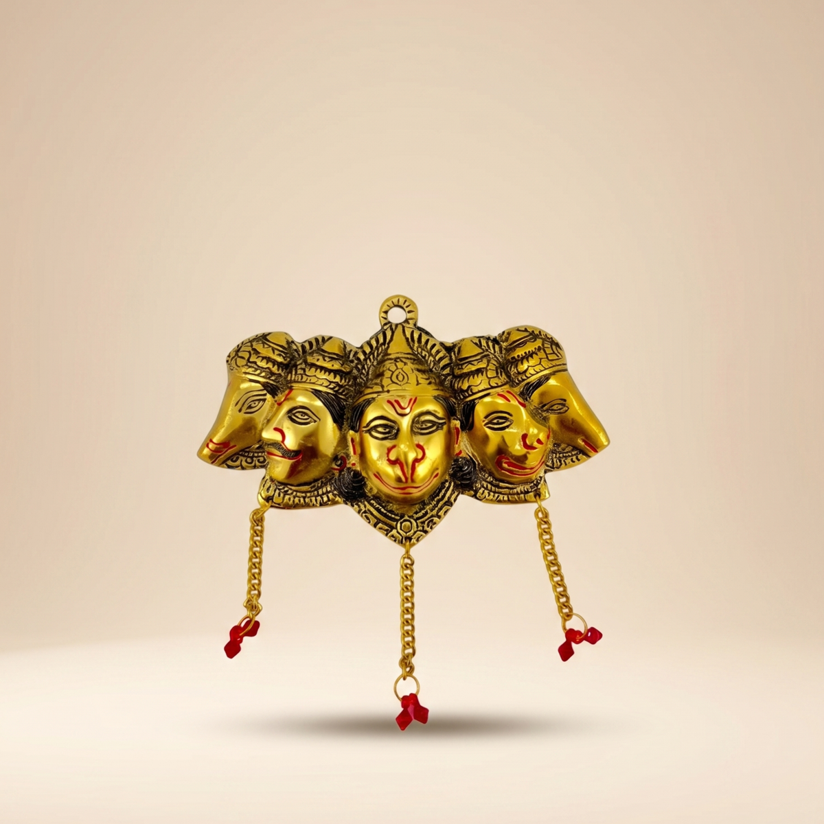 Handcrafted Panchmukhi Hanuman Wall Hanging – Antique Gold Metal Vastu Decor Spiritual Gift Item | Gulabi Craft