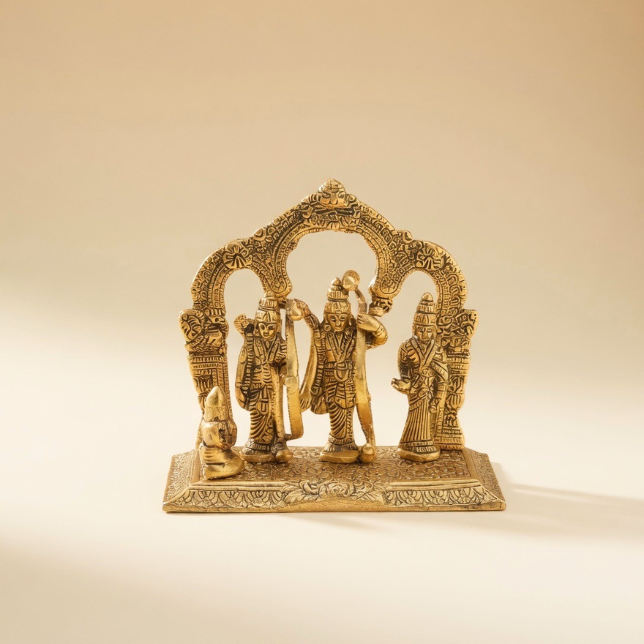 Gulabi Craft Handcrafted Ram Darbar Idol – Antique Gold Metal Statue for Pooja Room & Premium Home Decor