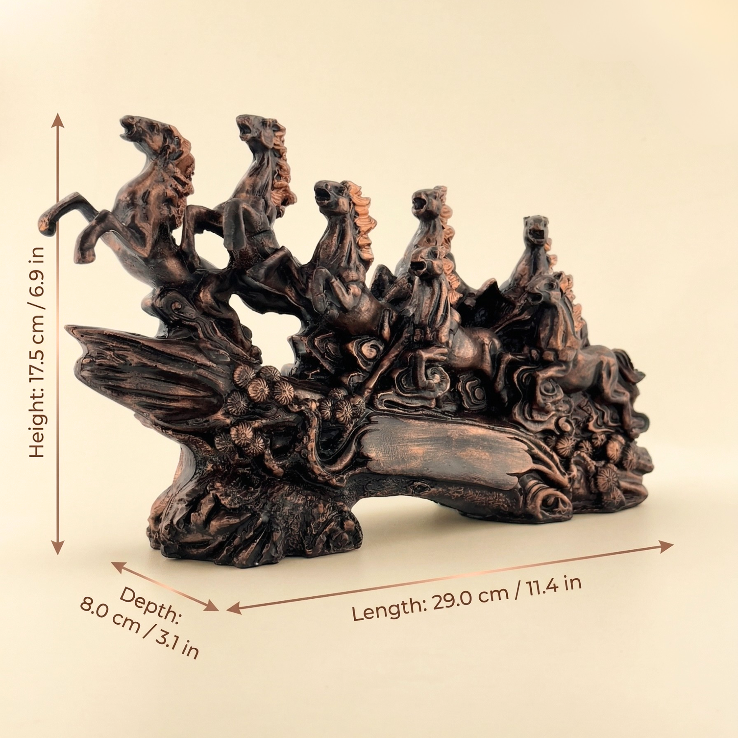 7 Running Horses Showpiece – Antique Bronze Vastu Table Decor for Success & Gifting | Gulabi Craft