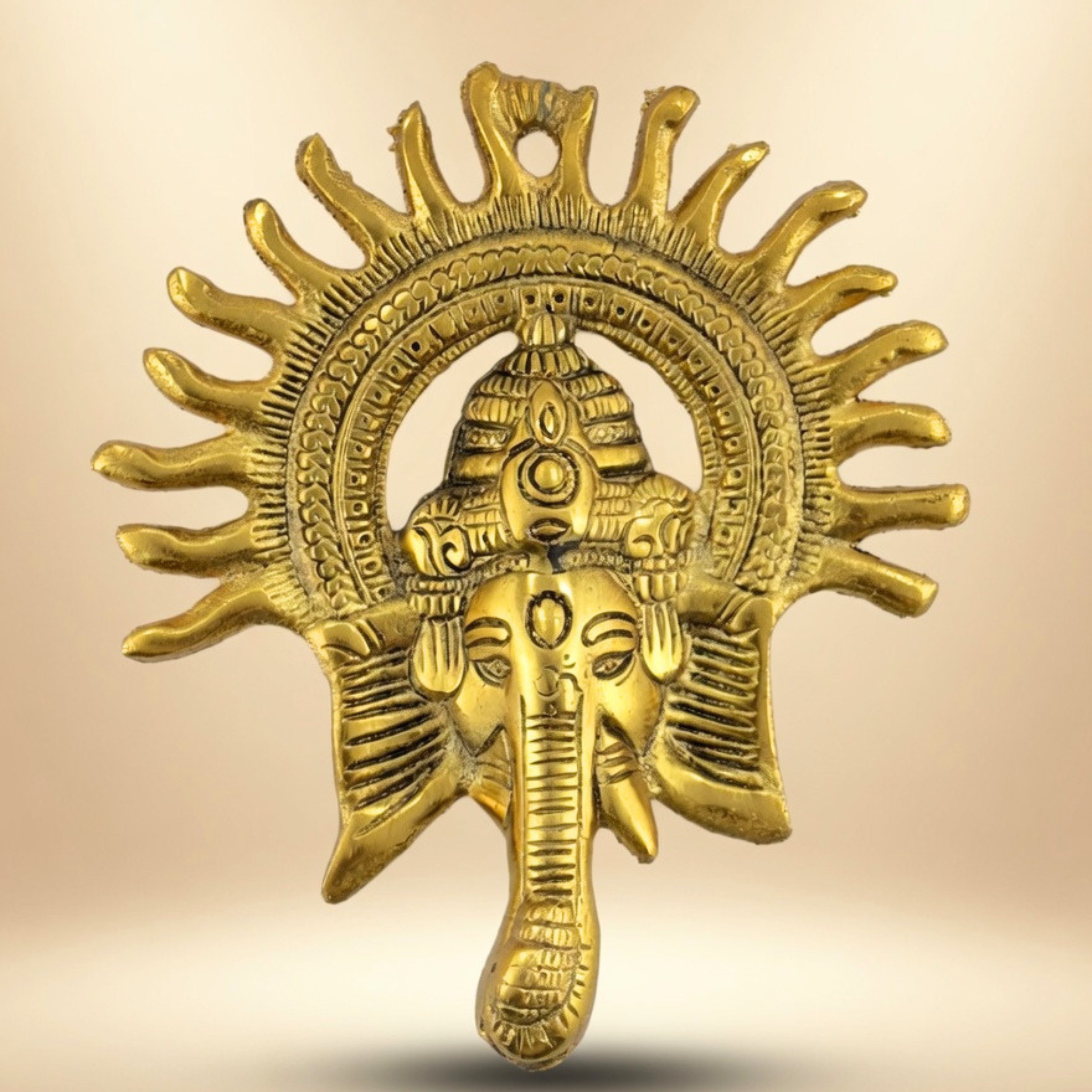 Ganesha Wall Decor with Sun Design | Handcrafted Spiritual Wall Hanging