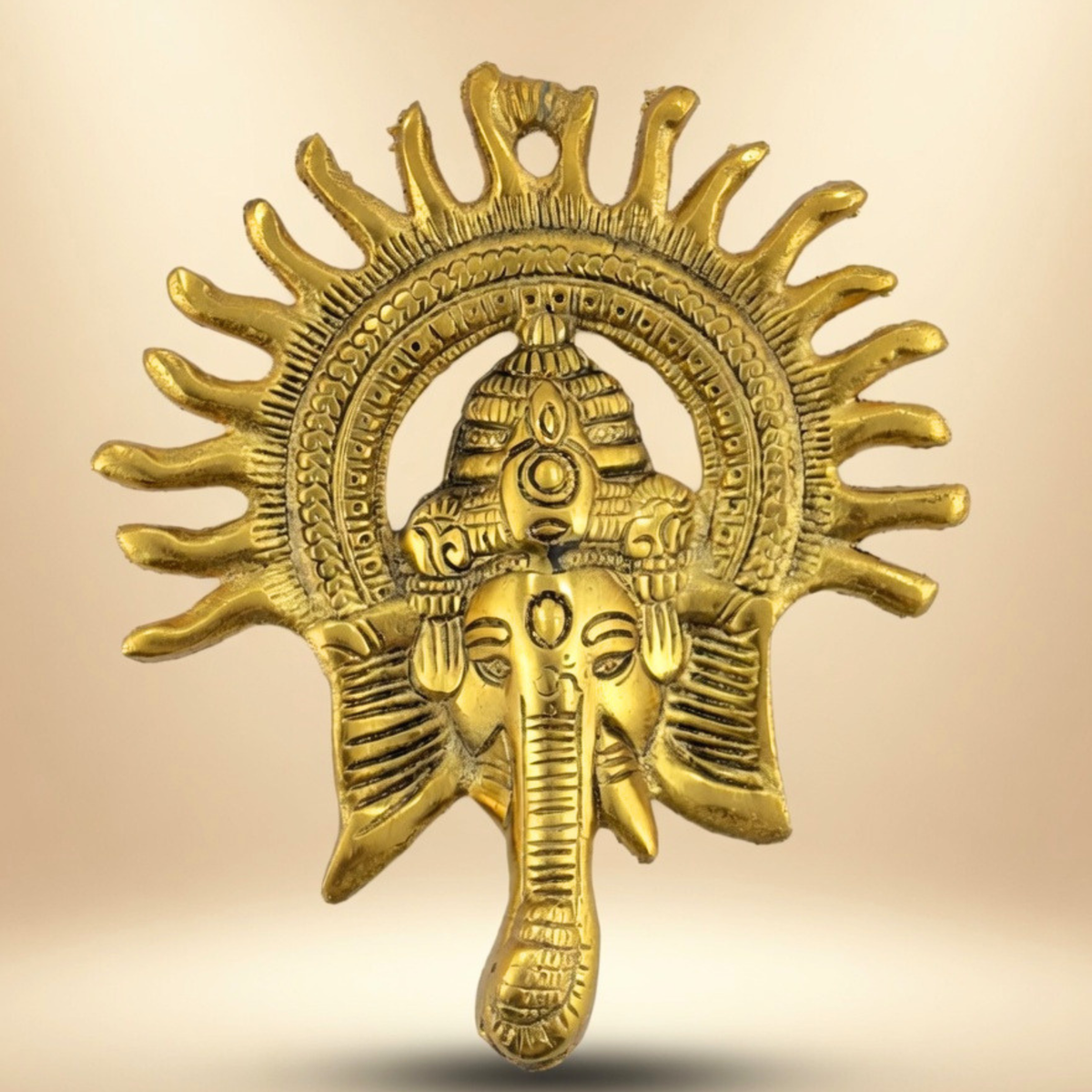 Ganesha Wall Decor with Sun Design | Handcrafted Spiritual Wall Hanging