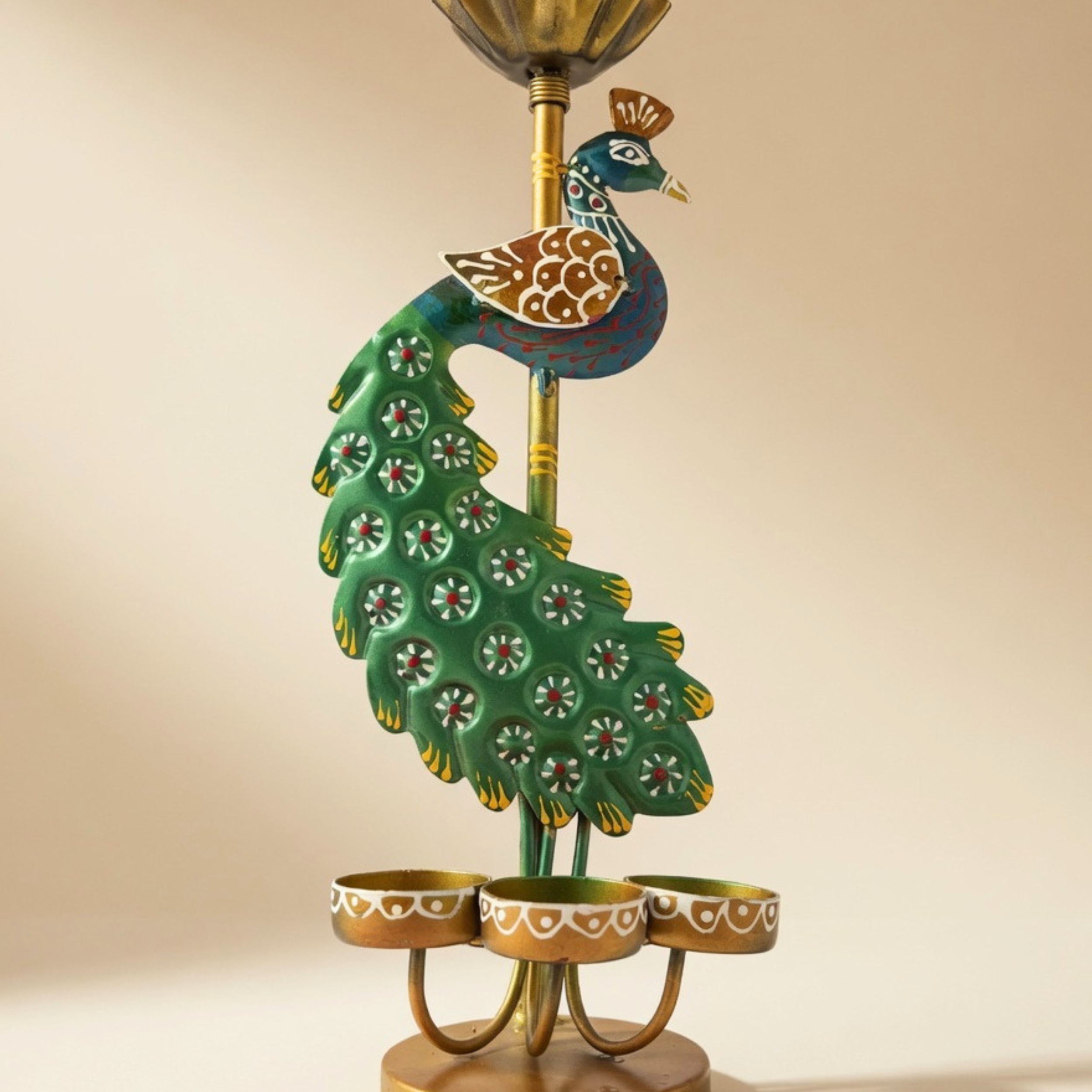 Handcrafted Peacock Triple T-Light Candle Holder for Home Decor & Festive Gifting | Gulabi Craft