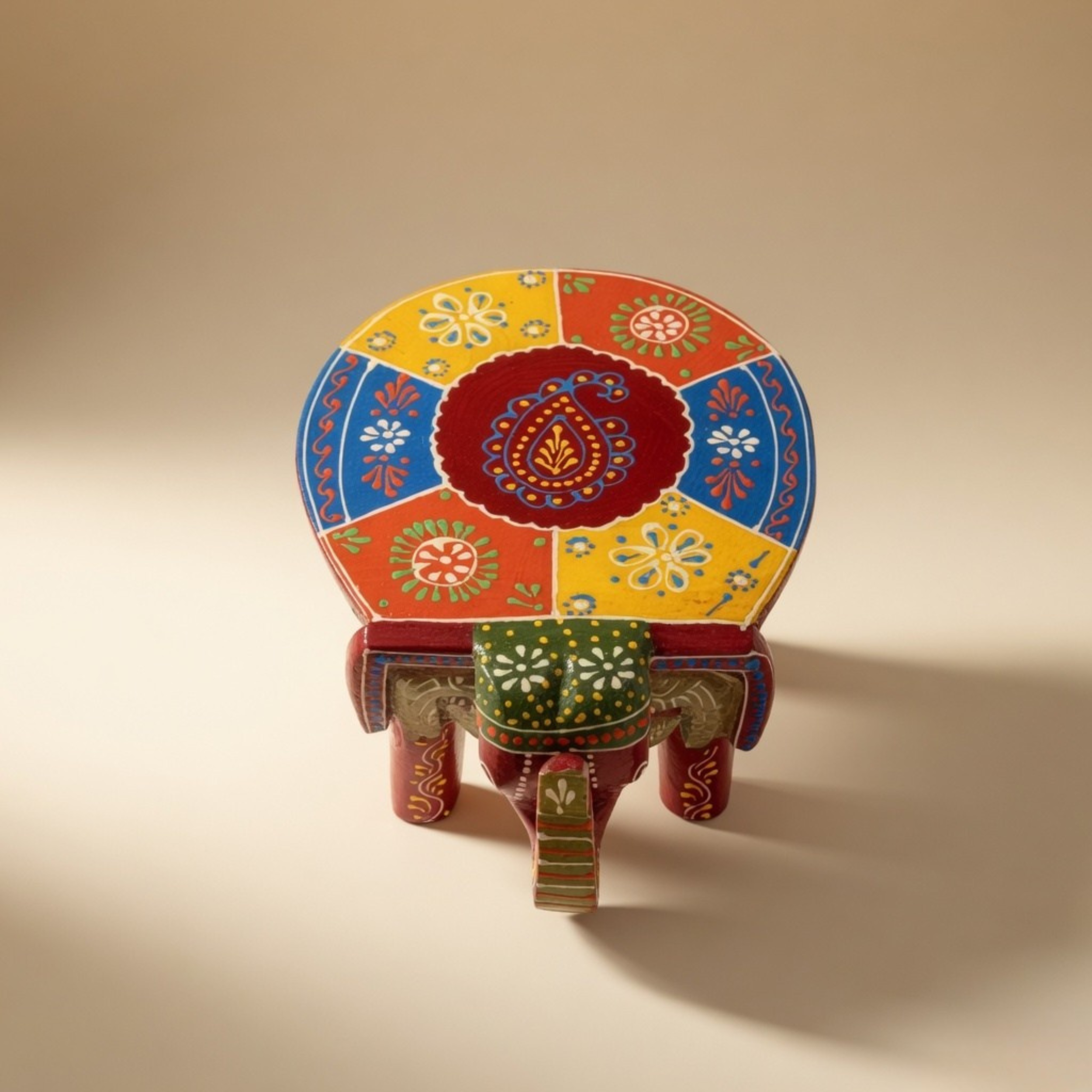Gulabi Craft Handcrafted Red Wooden Elephant Stool (6-Inch) – Traditional Indian Hand-Painted Table Decor & Festive Gift Item