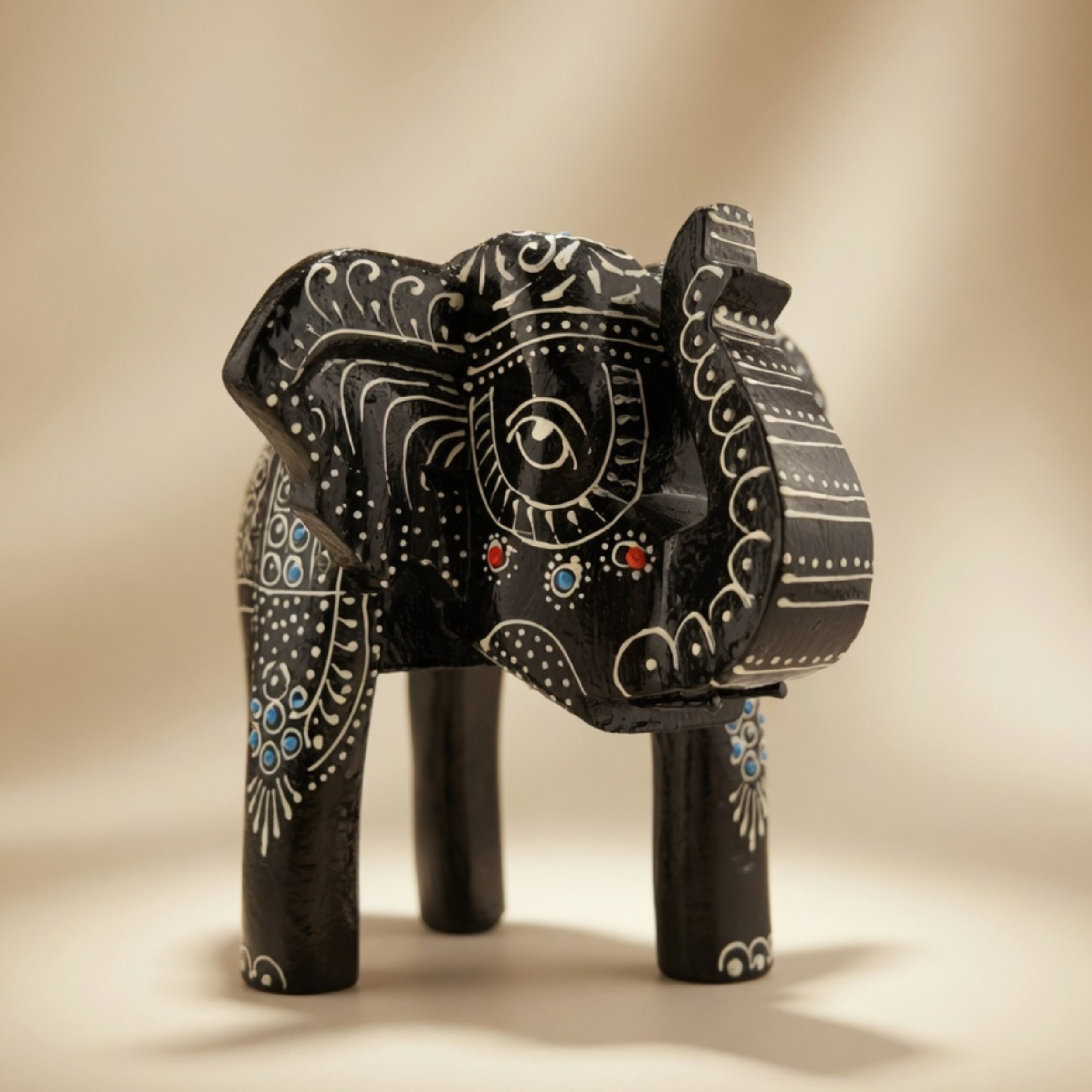 Gulabi Craft Handcrafted Wooden Elephant Stool (8-Inch) – Traditional Indian Painted Decorative Accent & Side Table