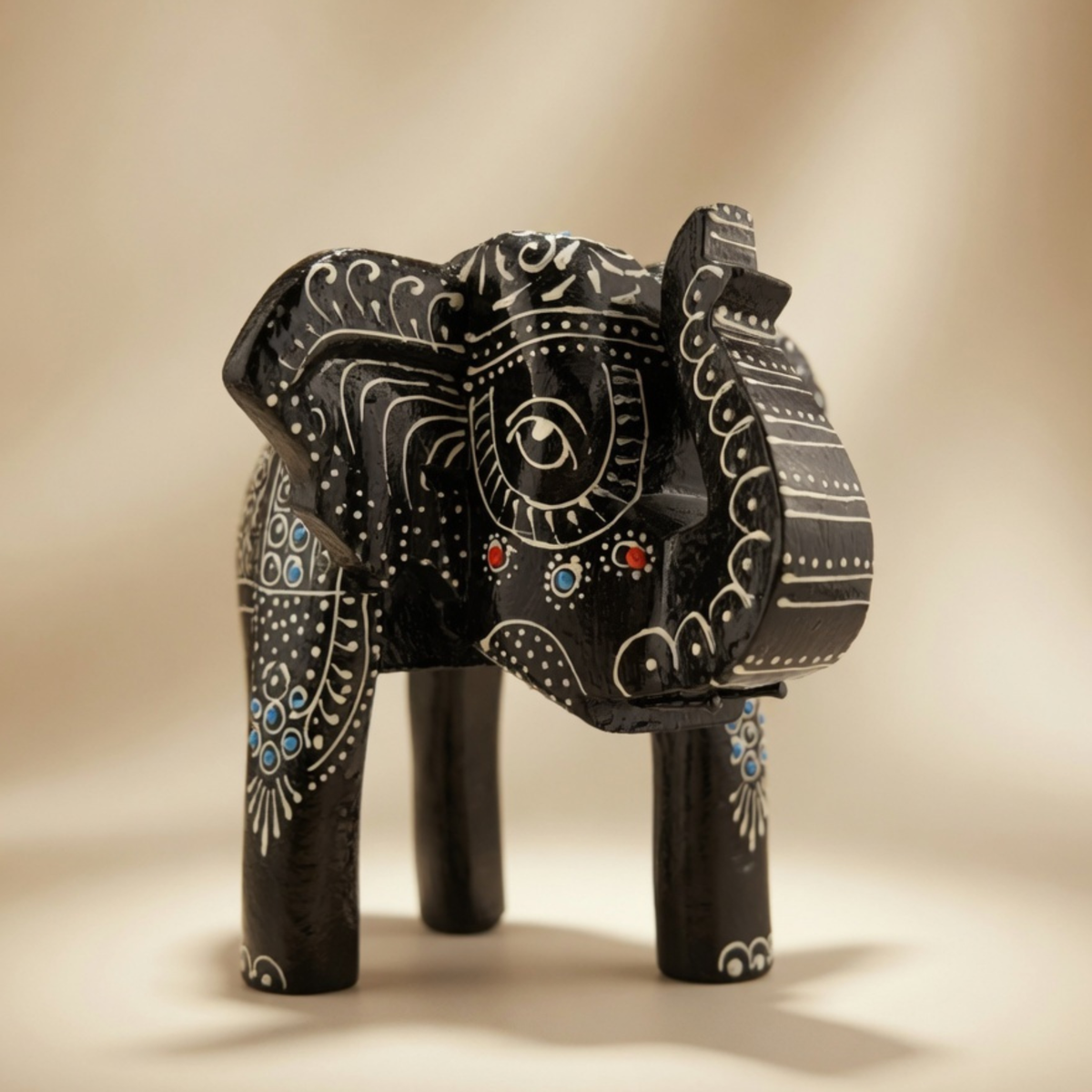 Gulabi Craft Handcrafted Wooden Elephant Stool (8-Inch) – Traditional Indian Painted Decorative Accent & Side Table