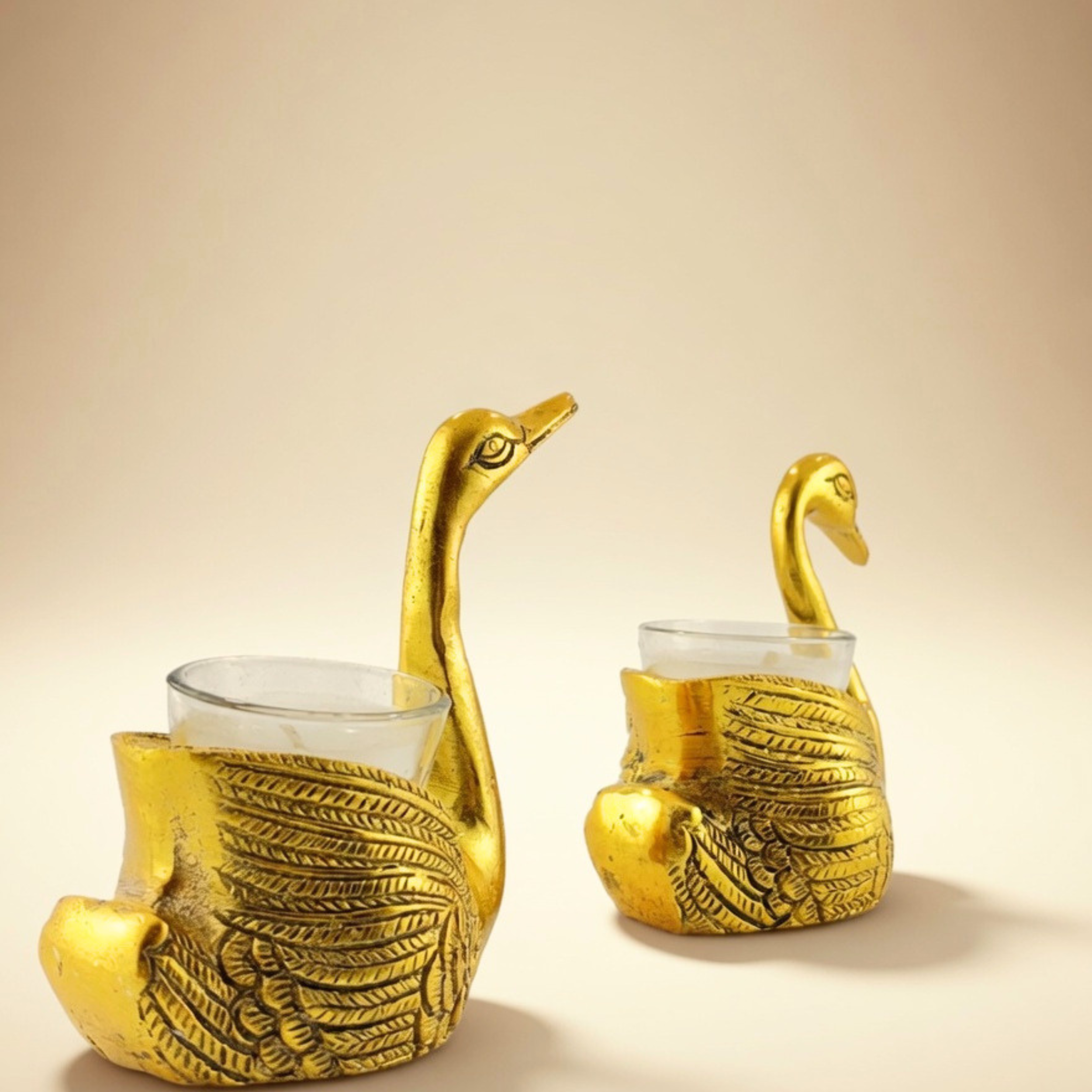 Gulabi Craft Set of 2 Golden Duck Candle Holders – Handcrafted Tealight Votive Stand for Table Decor &amp; Festive Gifting