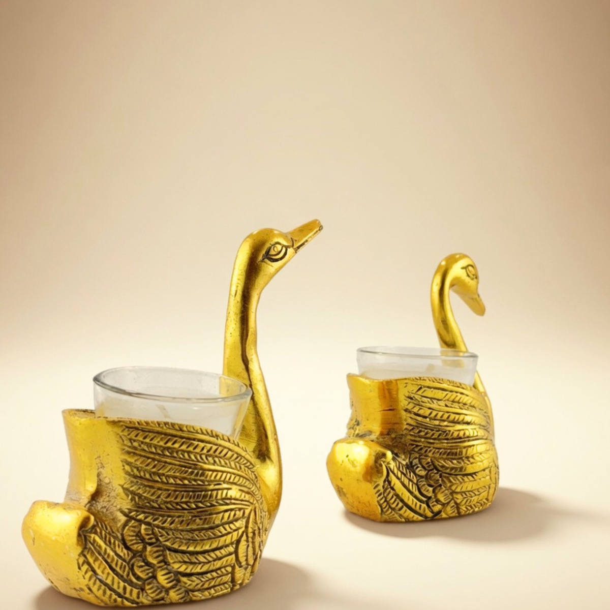 Gulabi Craft Set of 2 Golden Duck Candle Holders – Handcrafted Tealight Votive Stand for Table Decor &amp; Festive Gifting