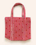 Red Stripe Red Heart Quilted Canvas Tote Bag | Handcrafted Cotton Shoulder Bag with Inner Pocket | Gulabi Craft