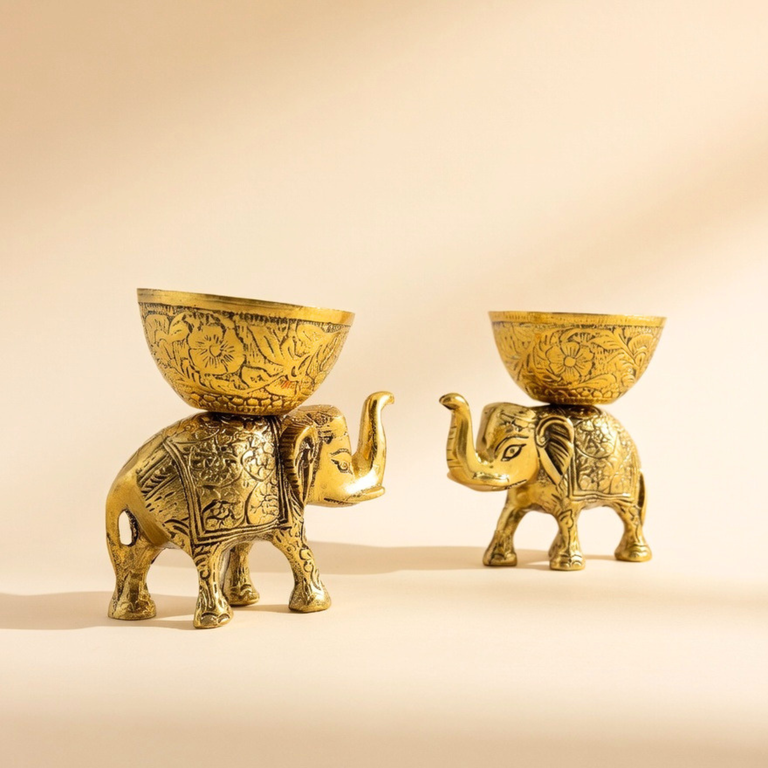 Gulabi Craft Handcrafted Golden Elephant Serving Bowl – Premium Metal Dry Fruit Holder & Royal Table Decor