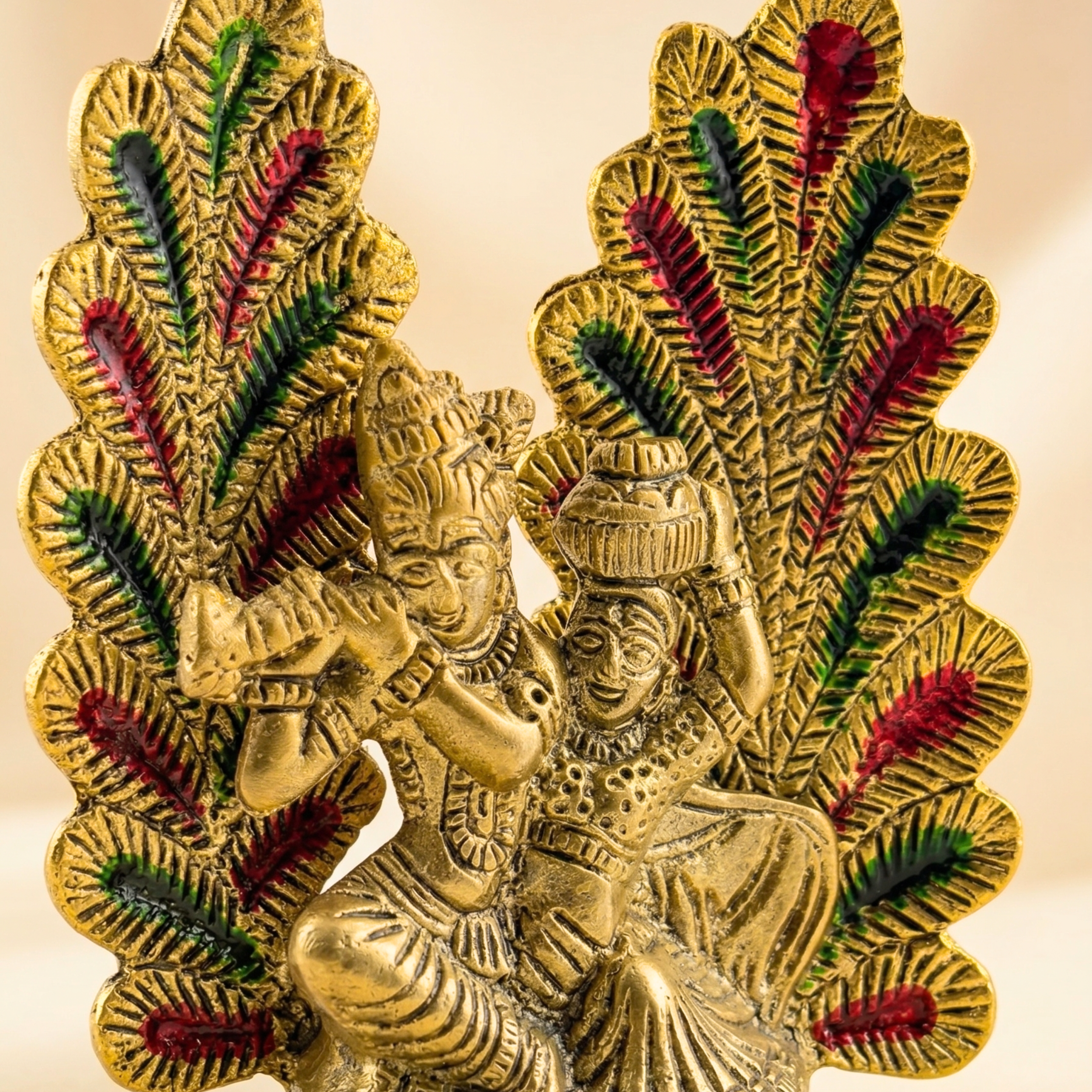 Gulabi Craft Handcrafted Mor Pankh Radha Krishna Idol with Diya – Antique Gold Metal Decor  Premium Gift Item