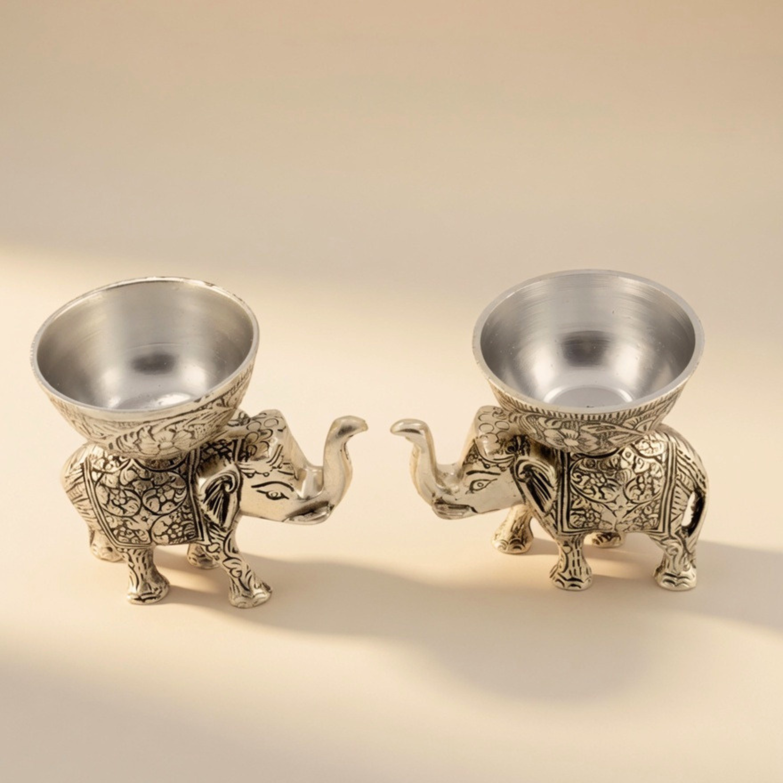 Handcrafted Silver Elephant Dry Fruit Bowl Set – Antique Serving Set for Table Decor & Premium Gifting | Gulabi Craft