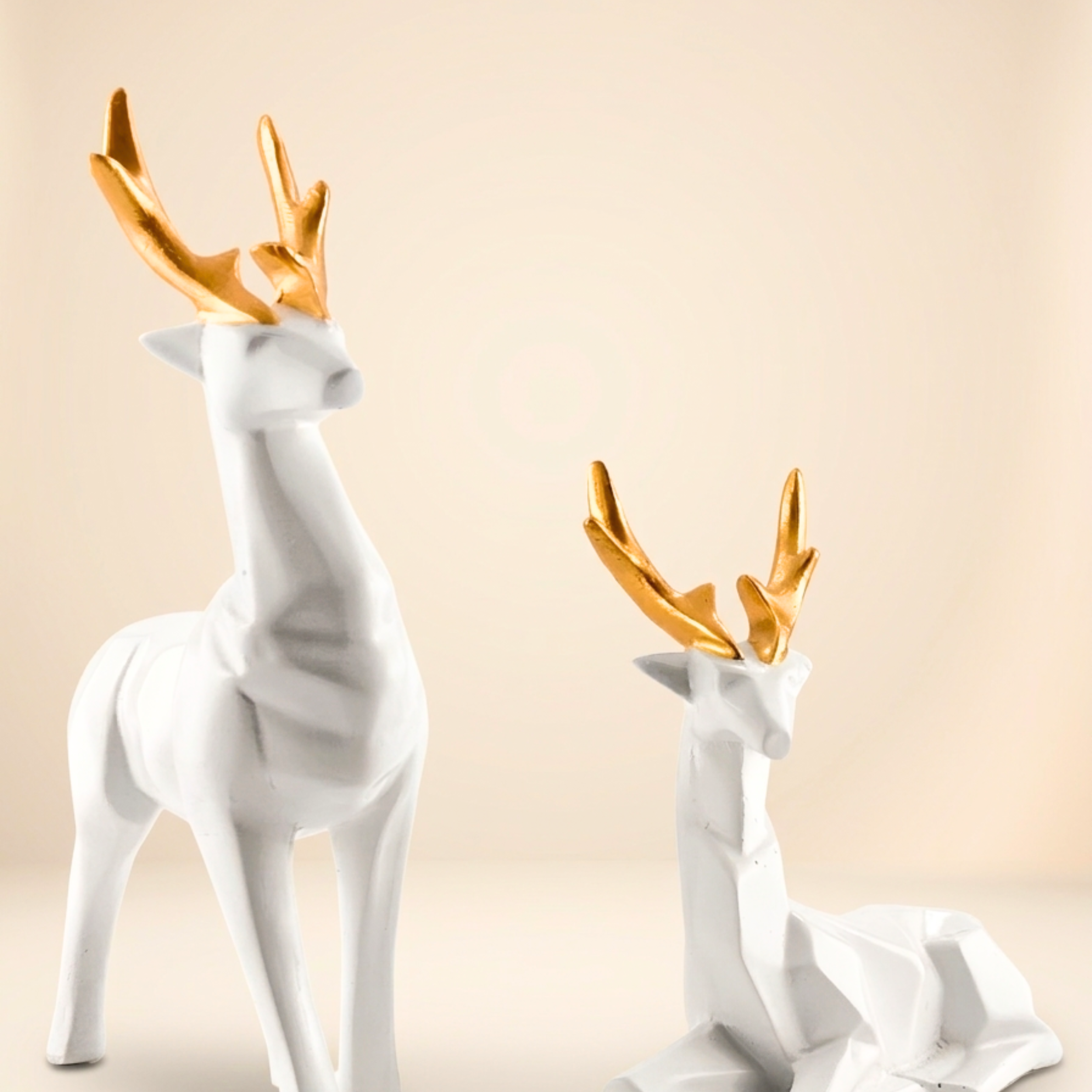 Modern White & Gold Deer Figurine Set – Luxury Home Decor Accent