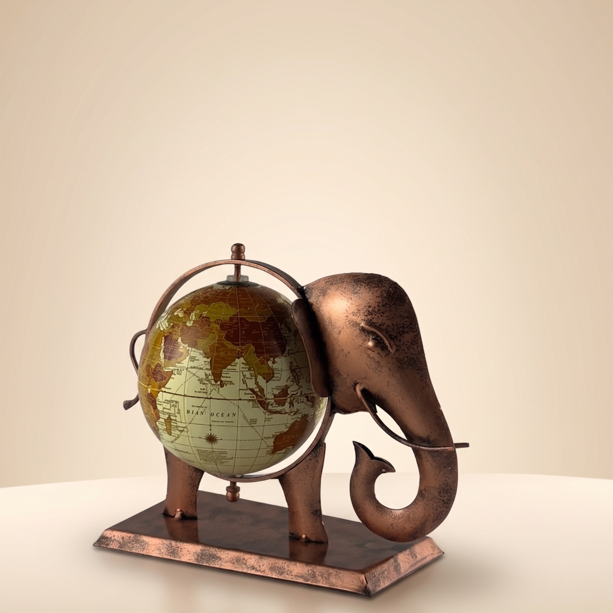 Antique Elephant Globe Showpiece – Handcrafted Metal Table Decor for Office Desk & Gifting | Gulabi Craft