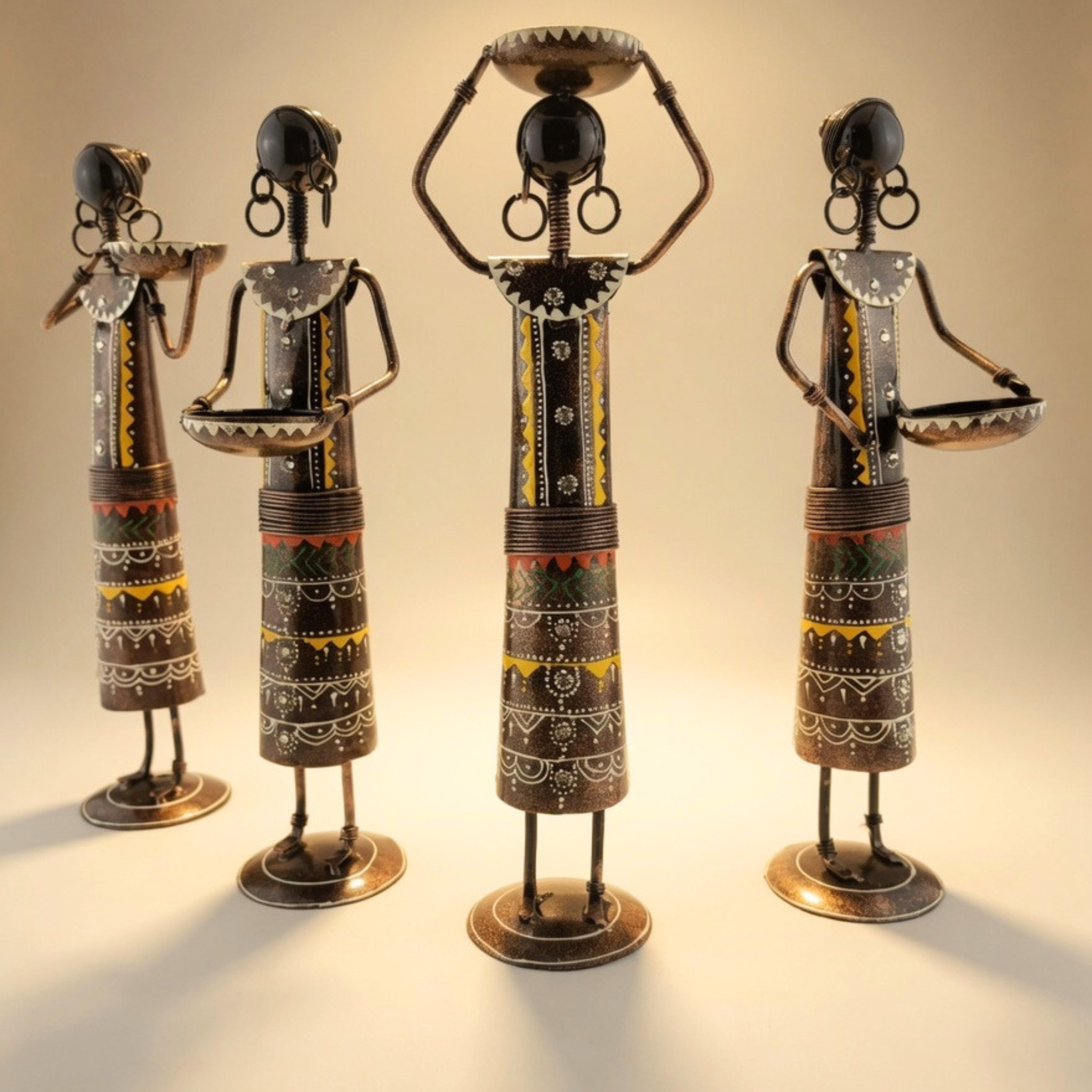 Handmade Tribal Luber Lady Metal Figurine Set – Ethnic Home Decor