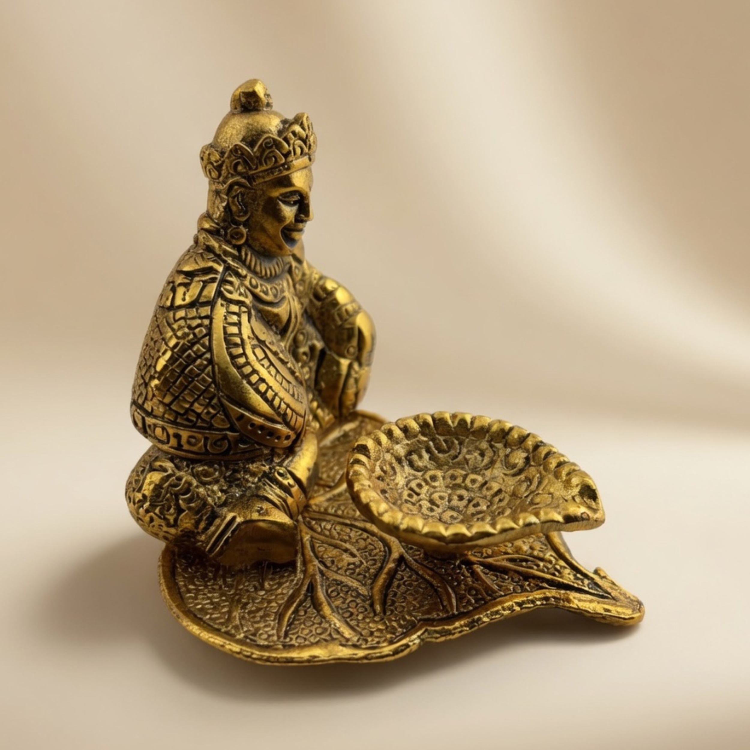 Handcrafted Lord Kuber Deepak – Antique Gold Metal Diya for Pooja Room Decor & Festive Gifting |Gulabi Craft