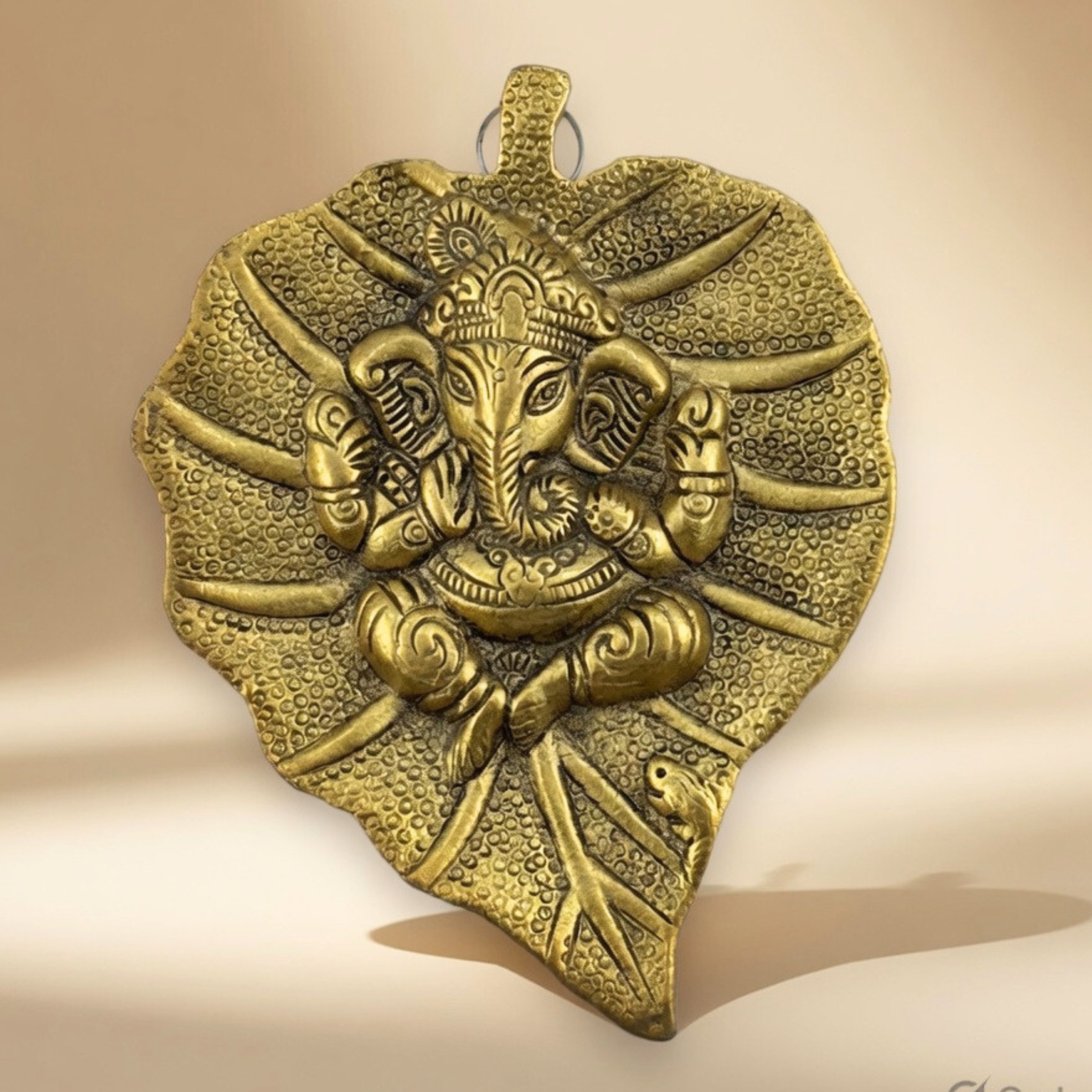 Gulabi Craft Handcrafted Metal Patta Ganesha Wall Hanging – Golden Leaf Idol for Home Decor &amp; Gifting
