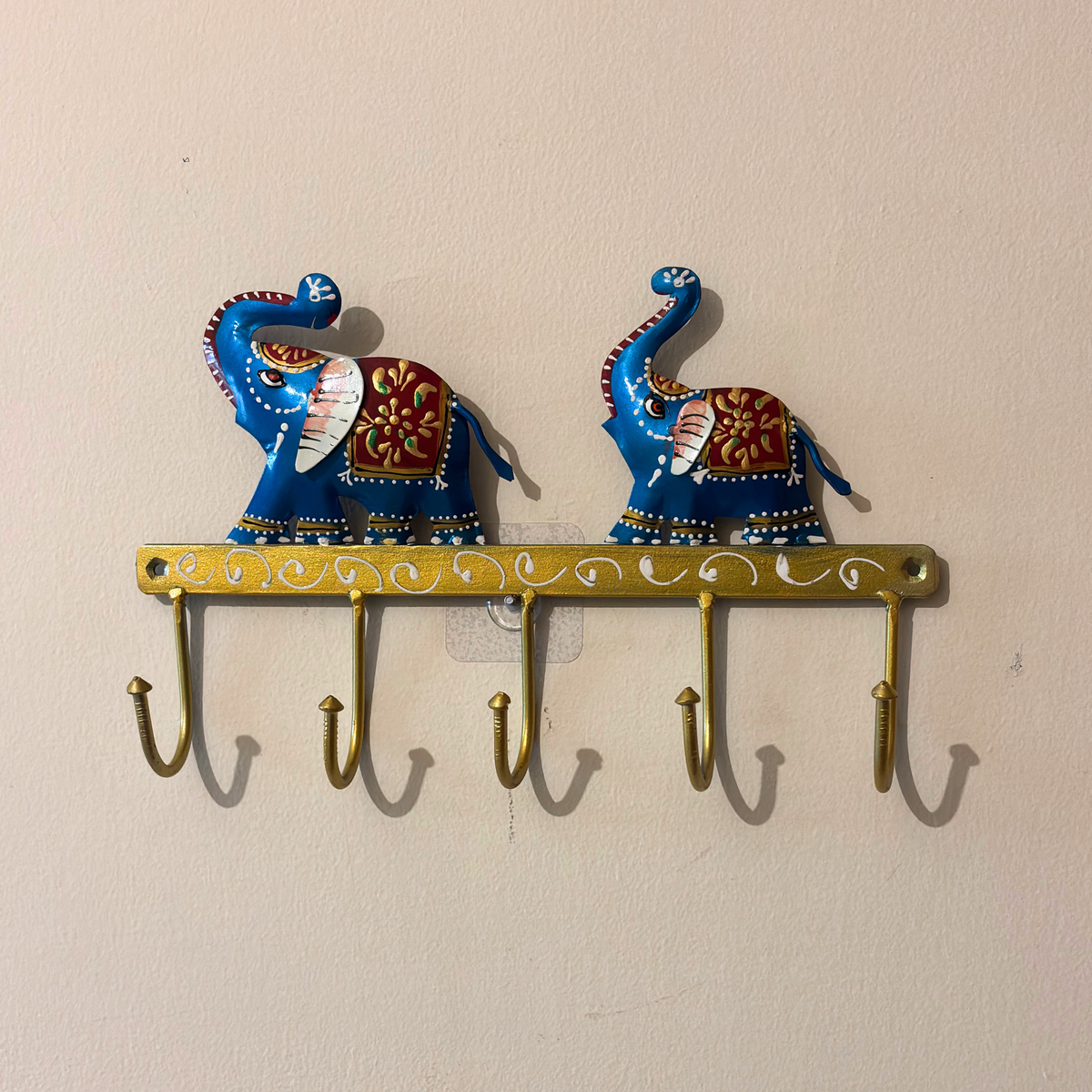 Gulabi Craft Handcrafted Blue Elephant Key Holder – Royal Metal Wall Hook for Entryway Decor & Premium Gifting