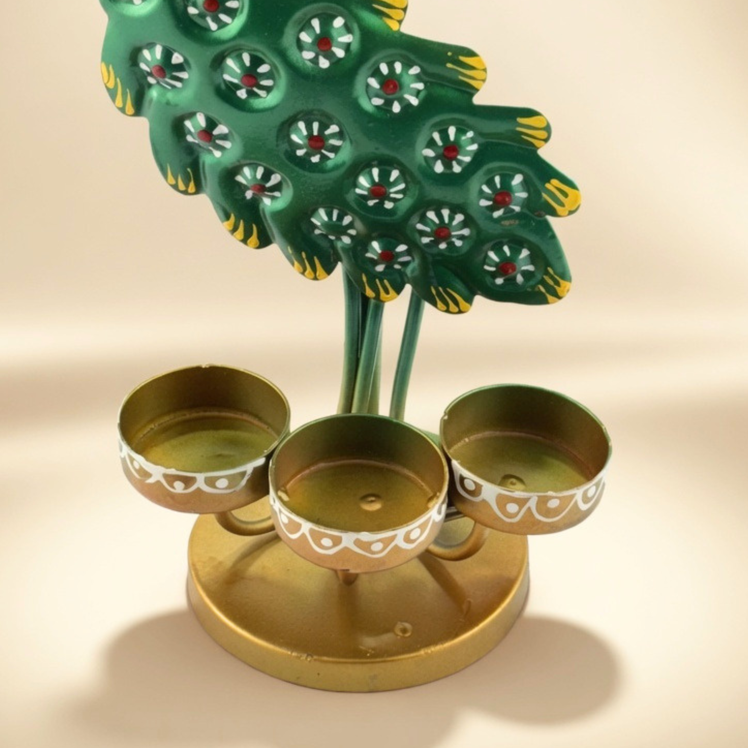 Handcrafted Peacock Triple T-Light Candle Holder for Home Decor & Festive Gifting | Gulabi Craft