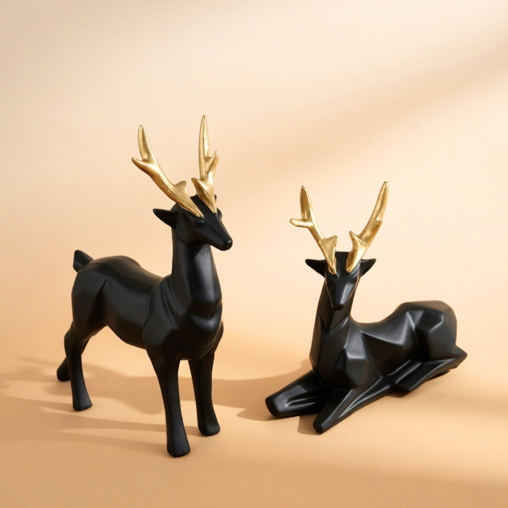 Modern Black Deer Figurine Set – Nordic Minimalist Home Decor Sculpture