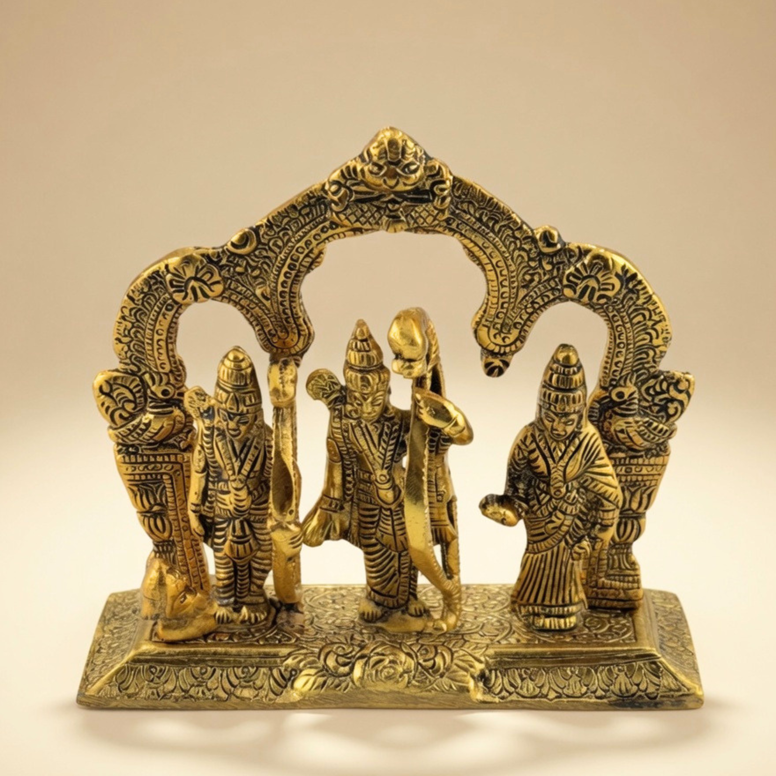 Gulabi Craft Handcrafted Ram Darbar Idol – Antique Gold Metal Statue for Pooja Room & Premium Home Decor
