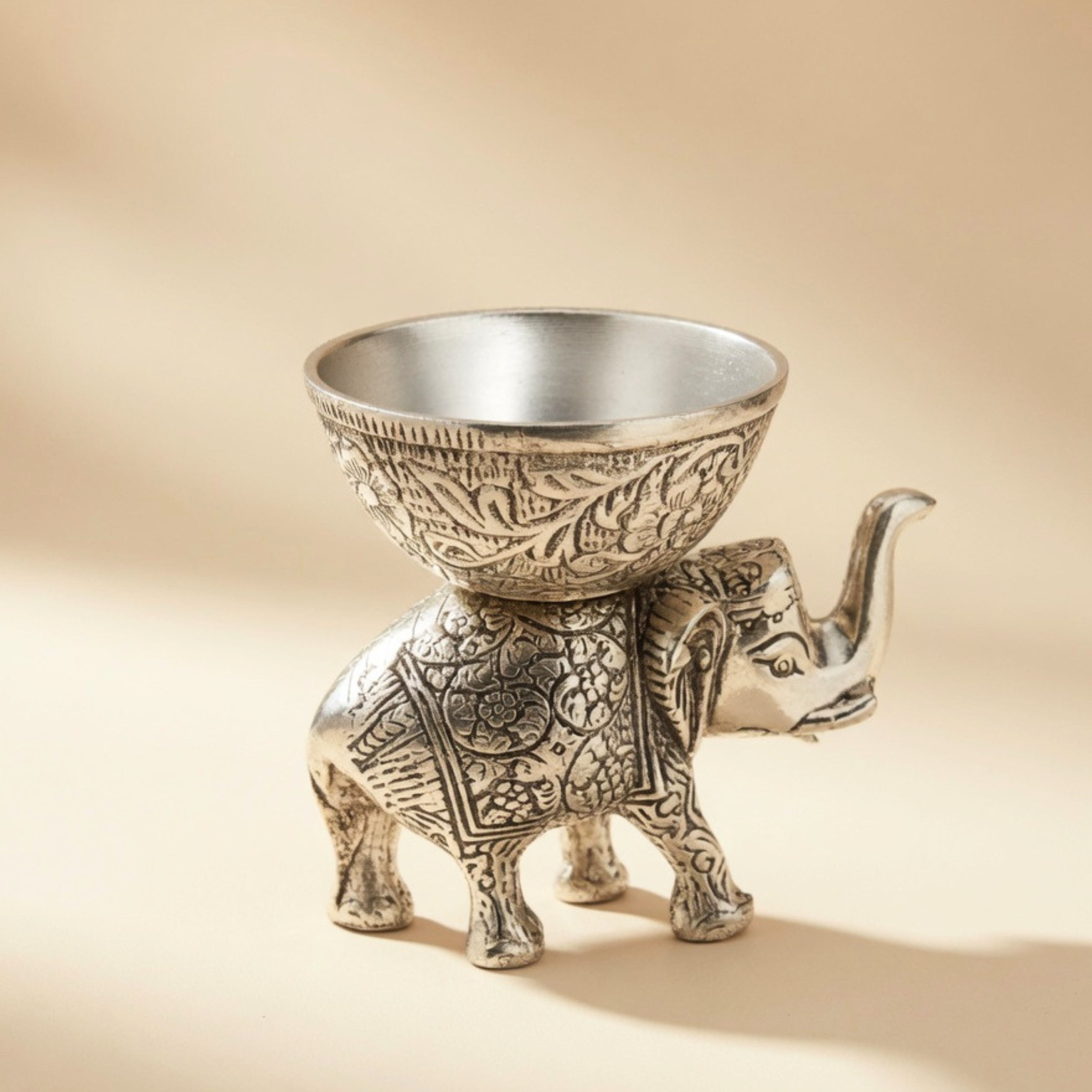 Handcrafted Silver Elephant Dry Fruit Bowl Set – Antique Serving Set for Table Decor & Premium Gifting | Gulabi Craft
