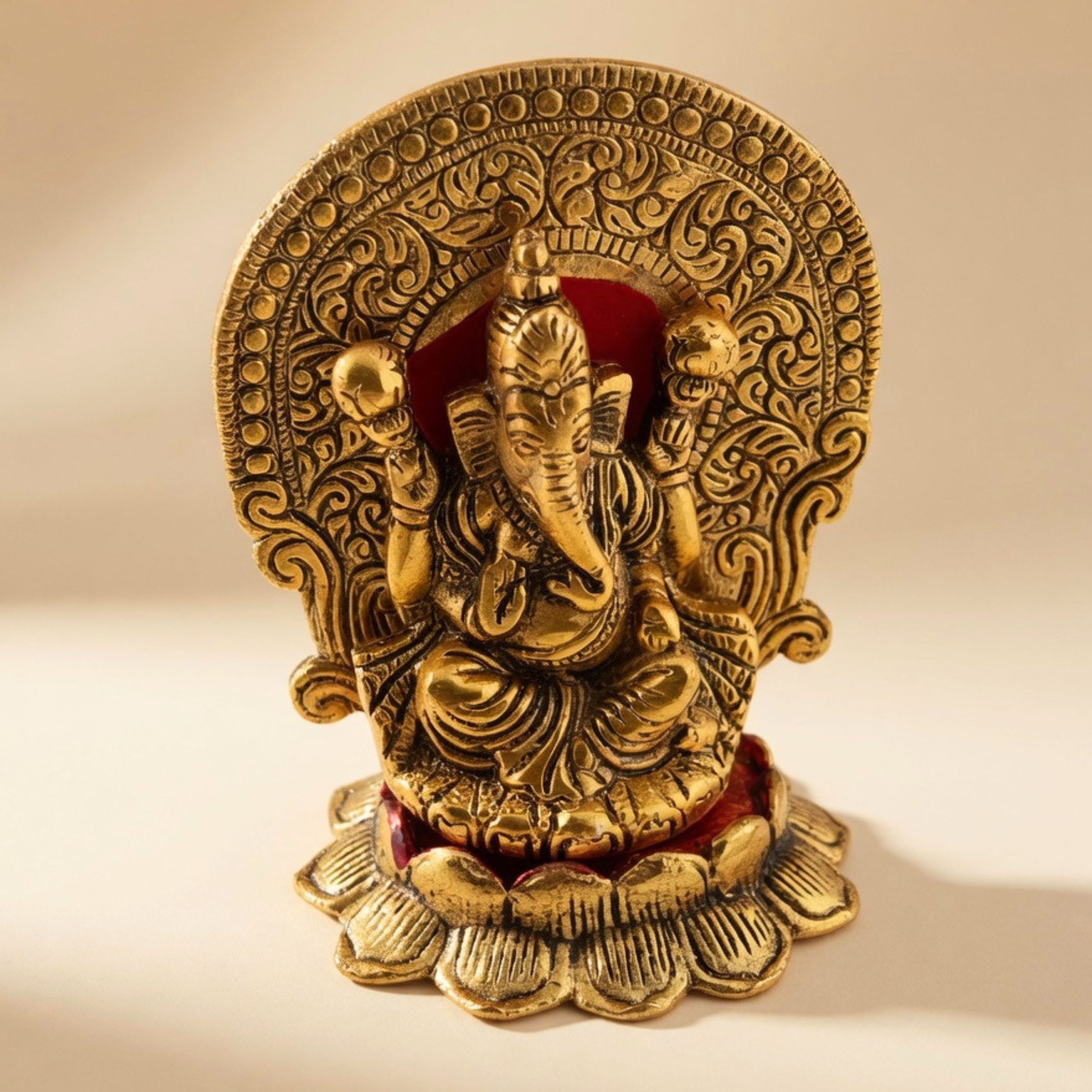 Gulabi Craft Kamal Mehrab Laxmi Ganesha Idol Set – Antique Gold Finish Pooja Room Decor &amp; Auspicious Gift Item