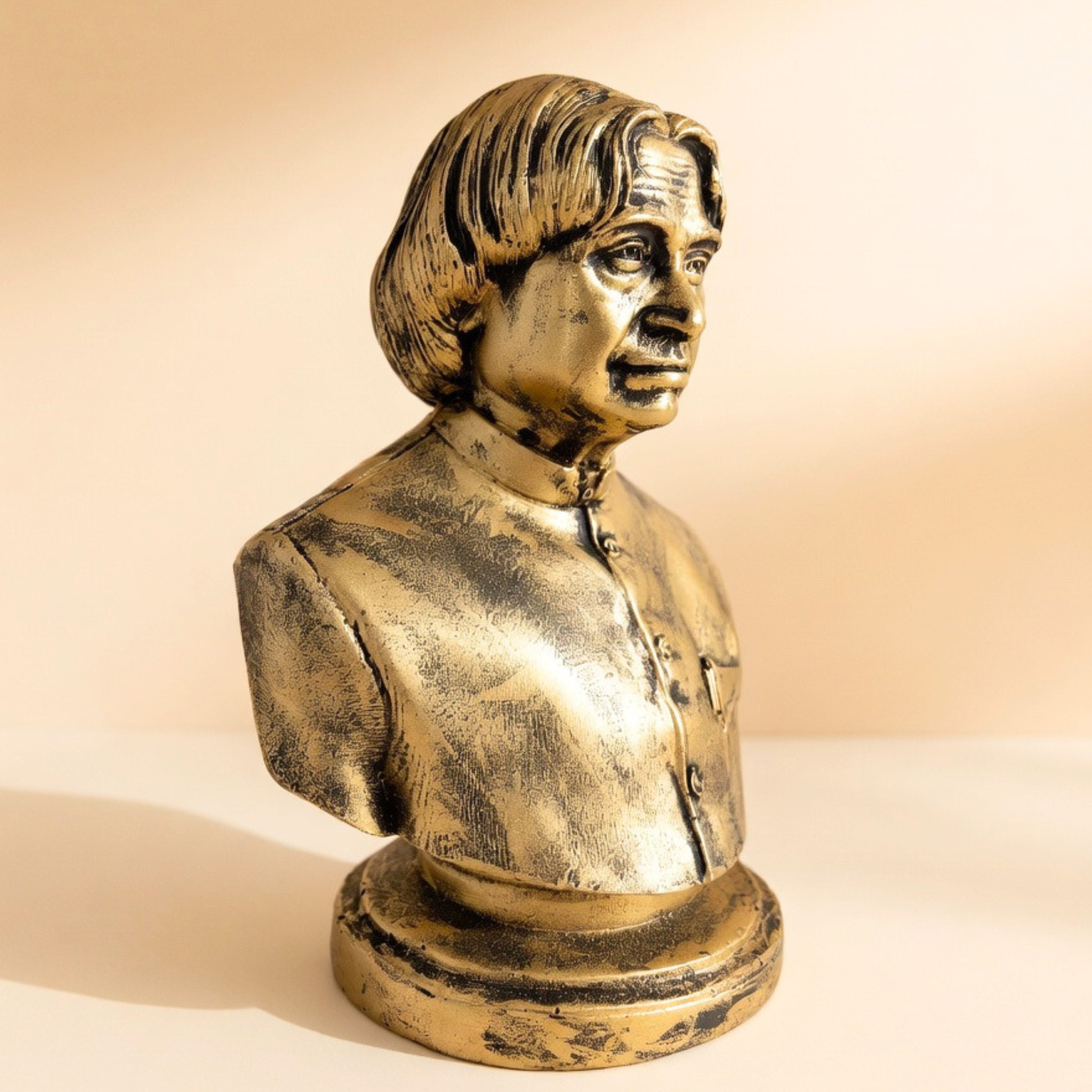 Handcrafted APJ Abdul Kalam Bust Statue - Antique Gold Finish Home & Office Table Decor by Gulabi Craft