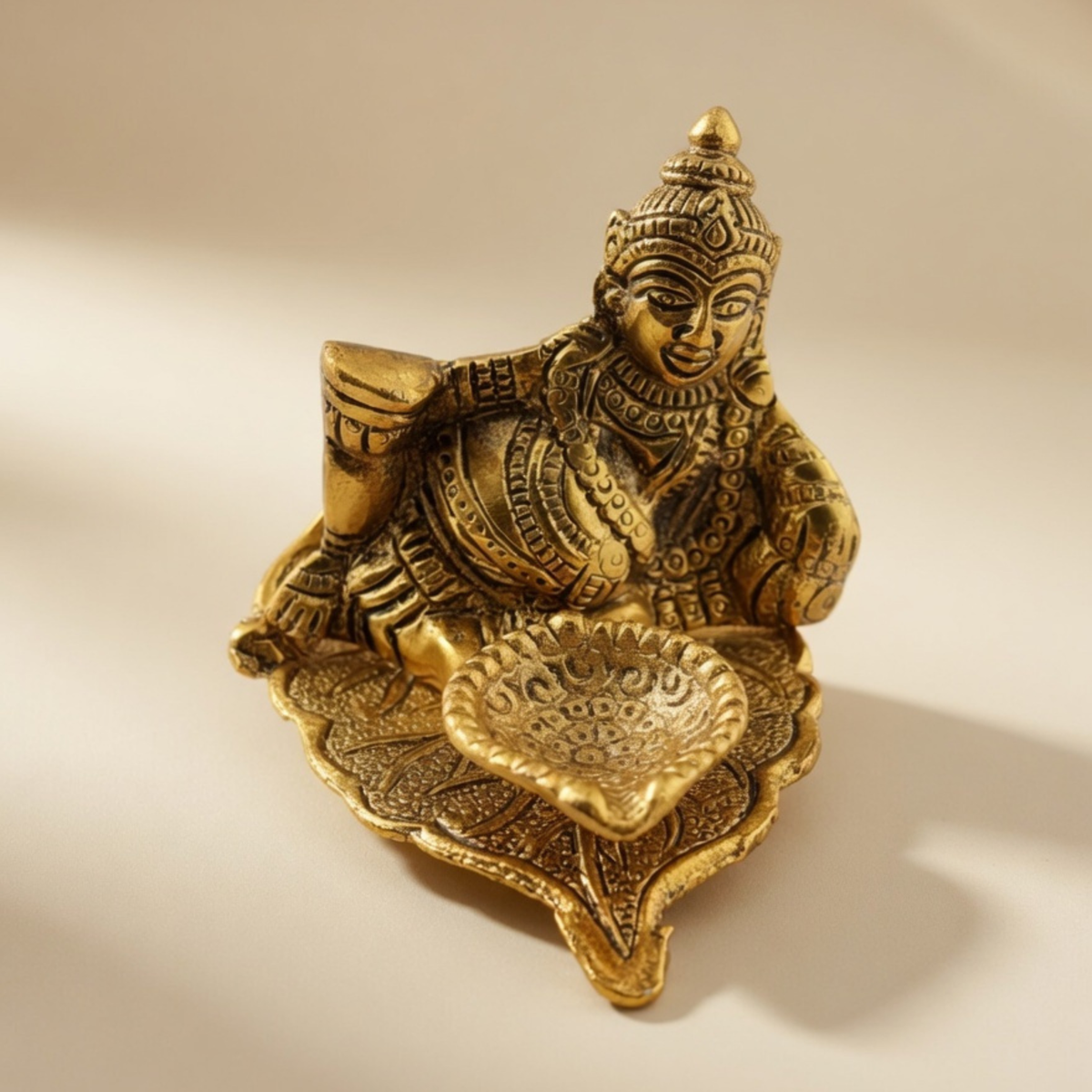 Handcrafted Lord Kuber Deepak – Antique Gold Metal Diya for Pooja Room Decor & Festive Gifting |Gulabi Craft