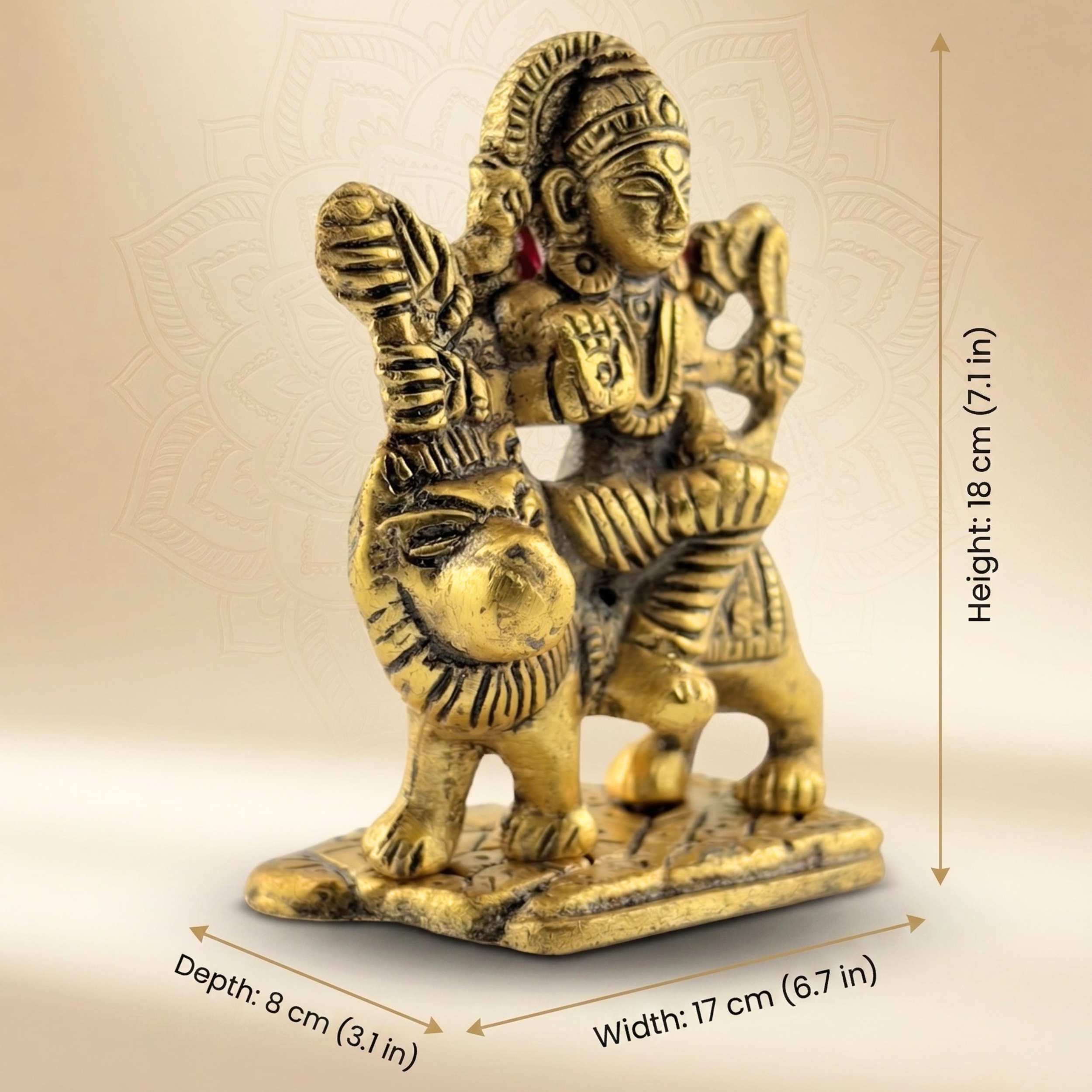 Handcrafted Sherawali Maa Idol – Antique Gold Metal Durga Statue for Pooja Room & Home Decor | Gulabi Craft