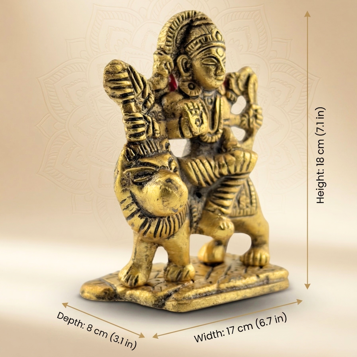 Handcrafted Sherawali Maa Idol – Antique Gold Metal Durga Statue for Pooja Room & Home Decor | Gulabi Craft