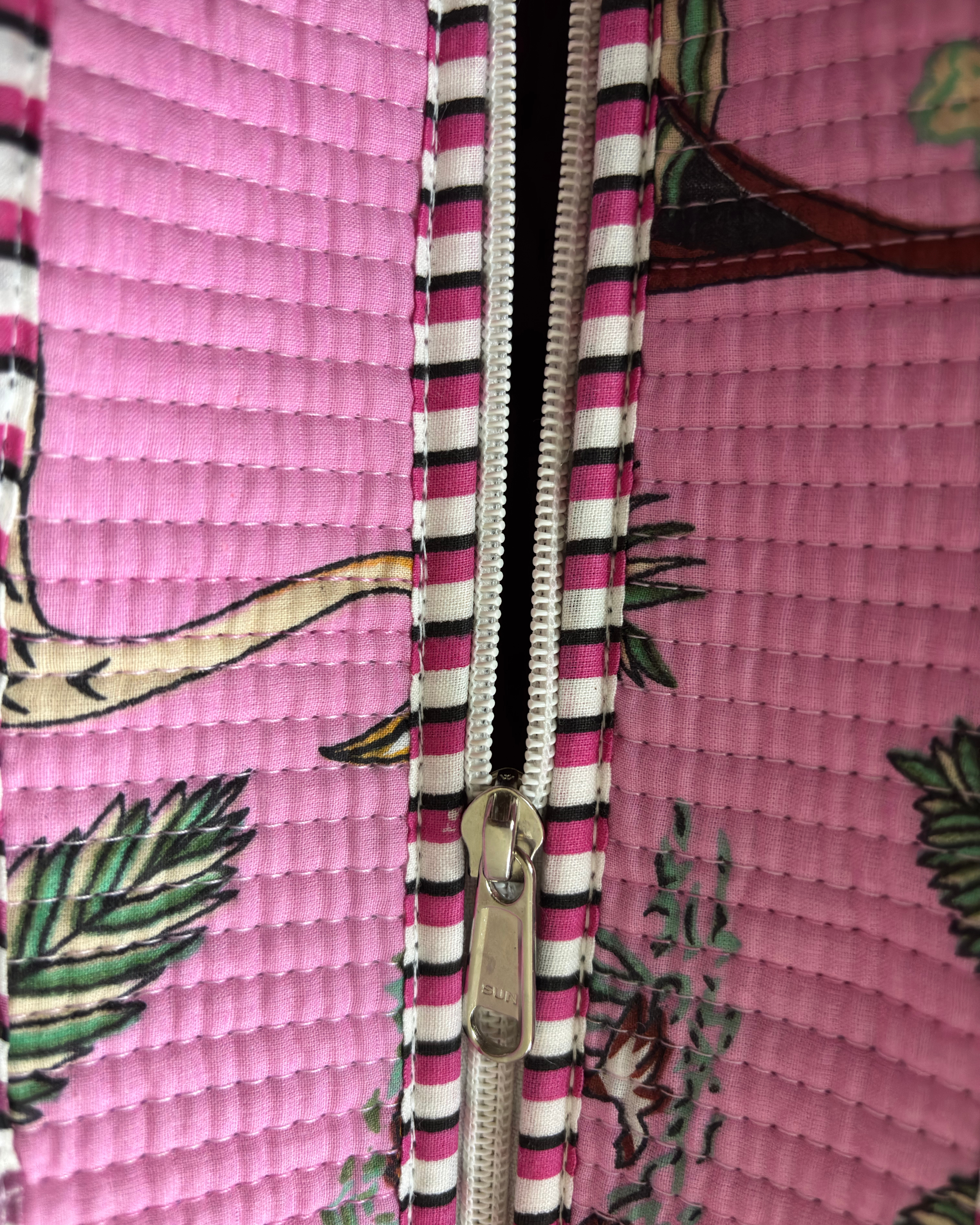Blossom Pink Exotic Safari Quilted Canvas Tote Bag | Handcrafted Cotton Shoulder Bag with Inner Pocket | Gulabi Craft