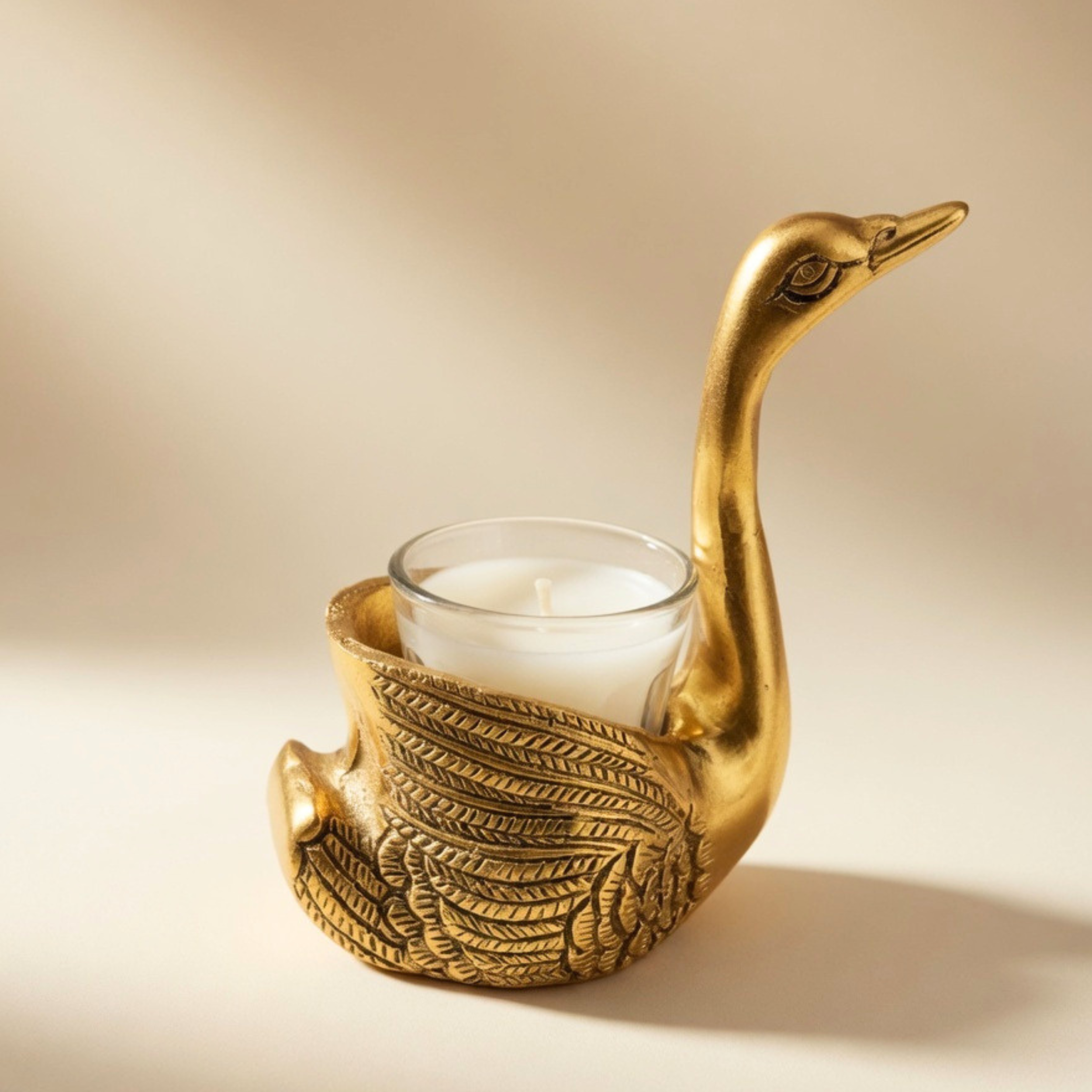 Gulabi Craft Set of 2 Golden Duck Candle Holders – Handcrafted Tealight Votive Stand for Table Decor &amp; Festive Gifting