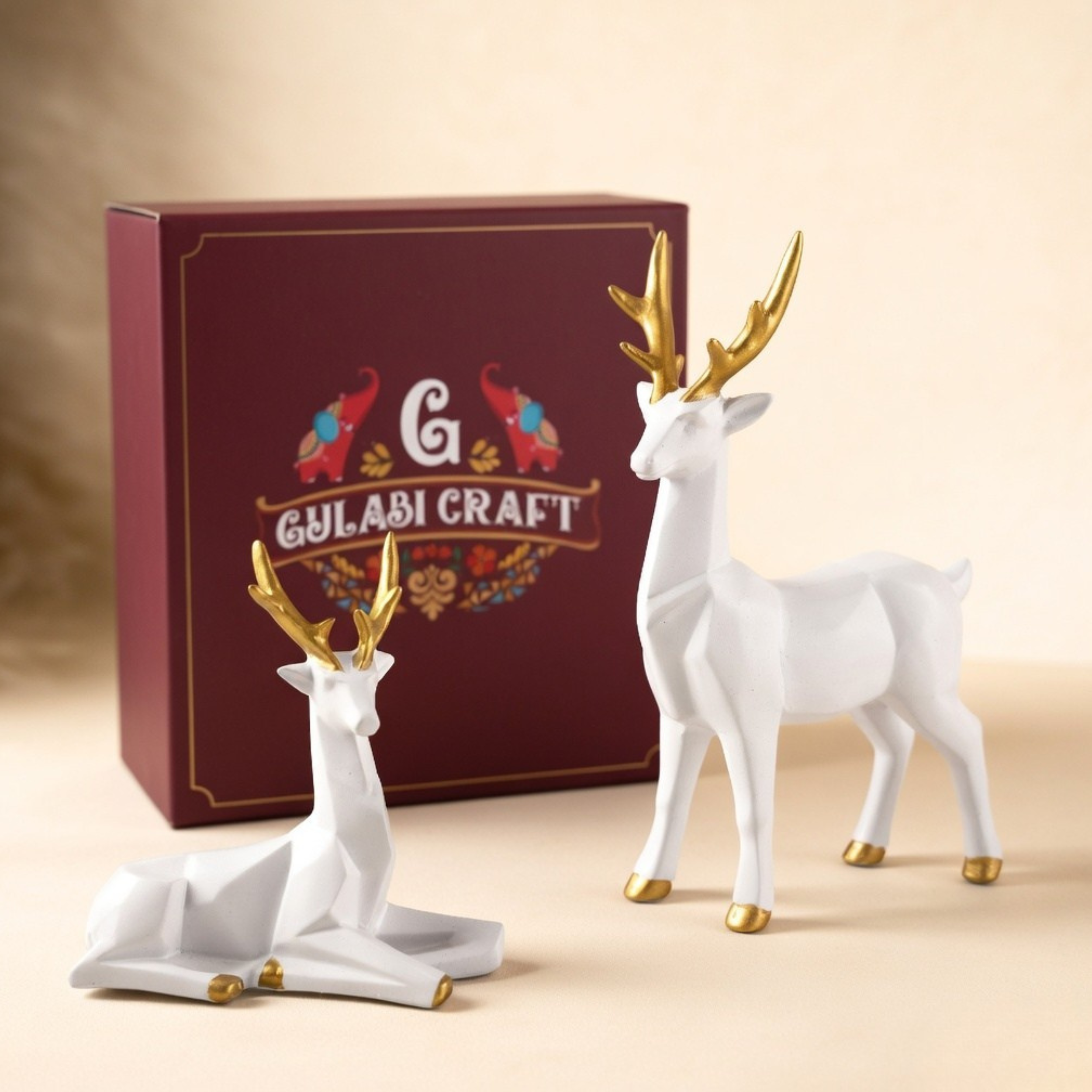 Modern White & Gold Deer Figurine Set – Luxury Home Decor Accent