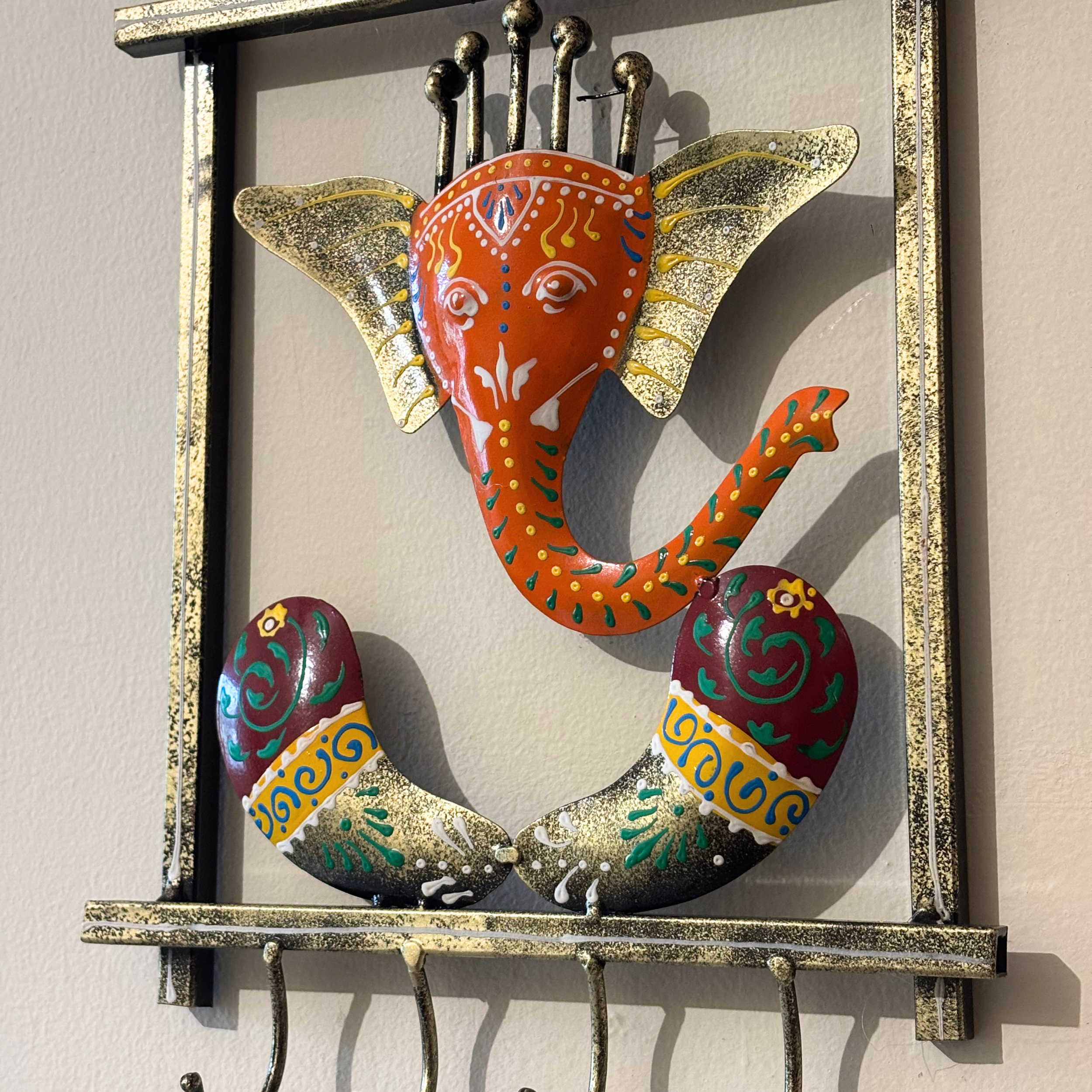 Handcrafted Ganesha Frame Key Holder – Antique Metal Wall Hook for Vastu Decor & Gifting | Gulabi Craft